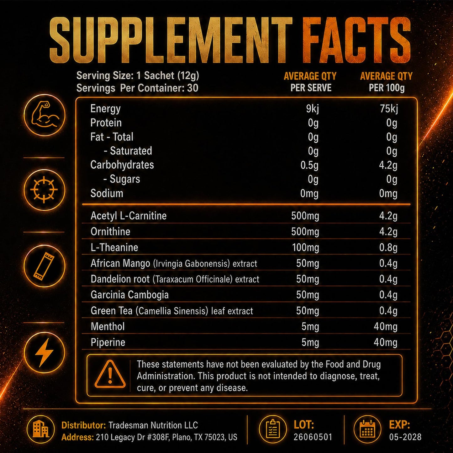 TRADESMAN NUTRITION Shred Orange Powder 1.2 Pound