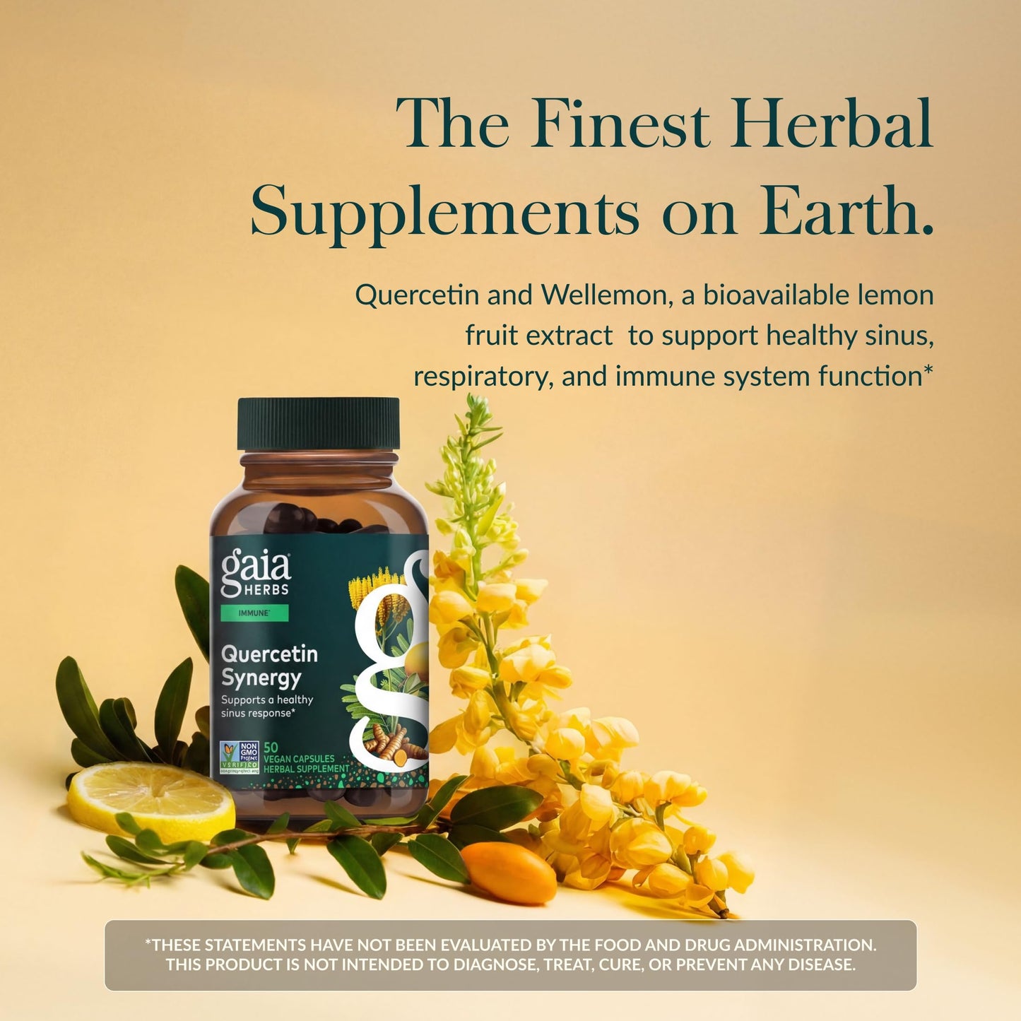 Gaia Herbs Quercetin Synergy - Supports Immune Health* - Wellemon Lemon Fruit Extract Capsules, 50