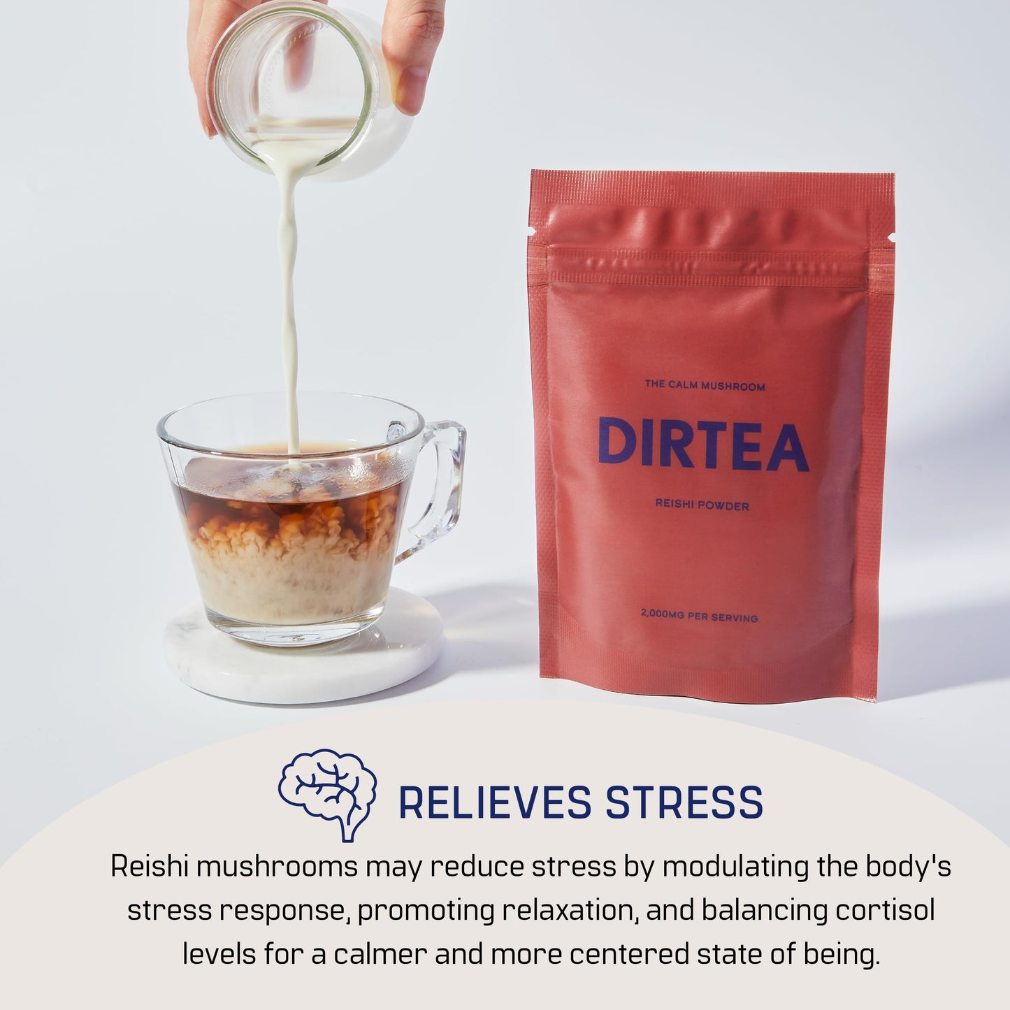 DIRTEA Reishi Mushroom Powder 2,000mg per Serving, 60g, 30 Servings