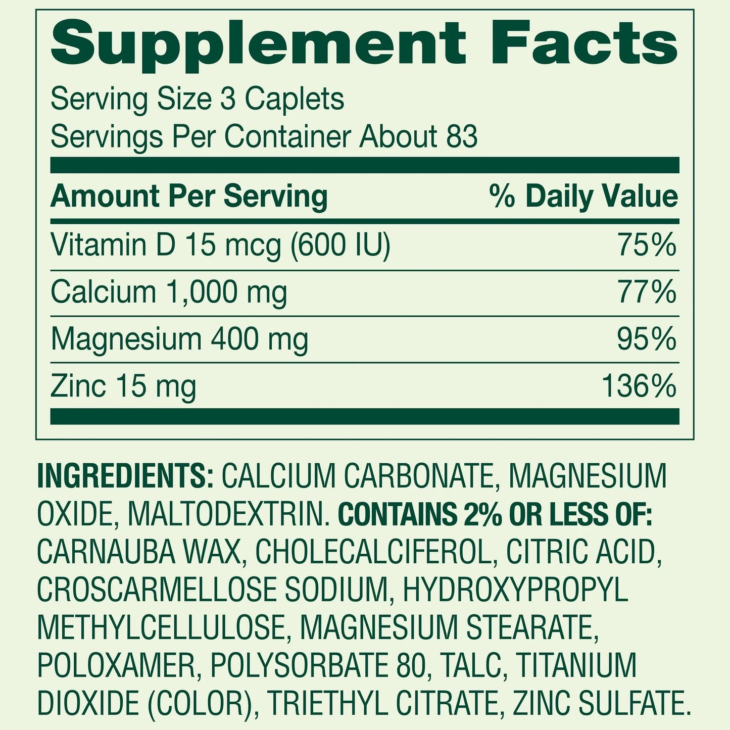 SUREFECT Calcium, Magnesium & Zinc Plus Vitamin D3 Coated Caplets, 250 Count