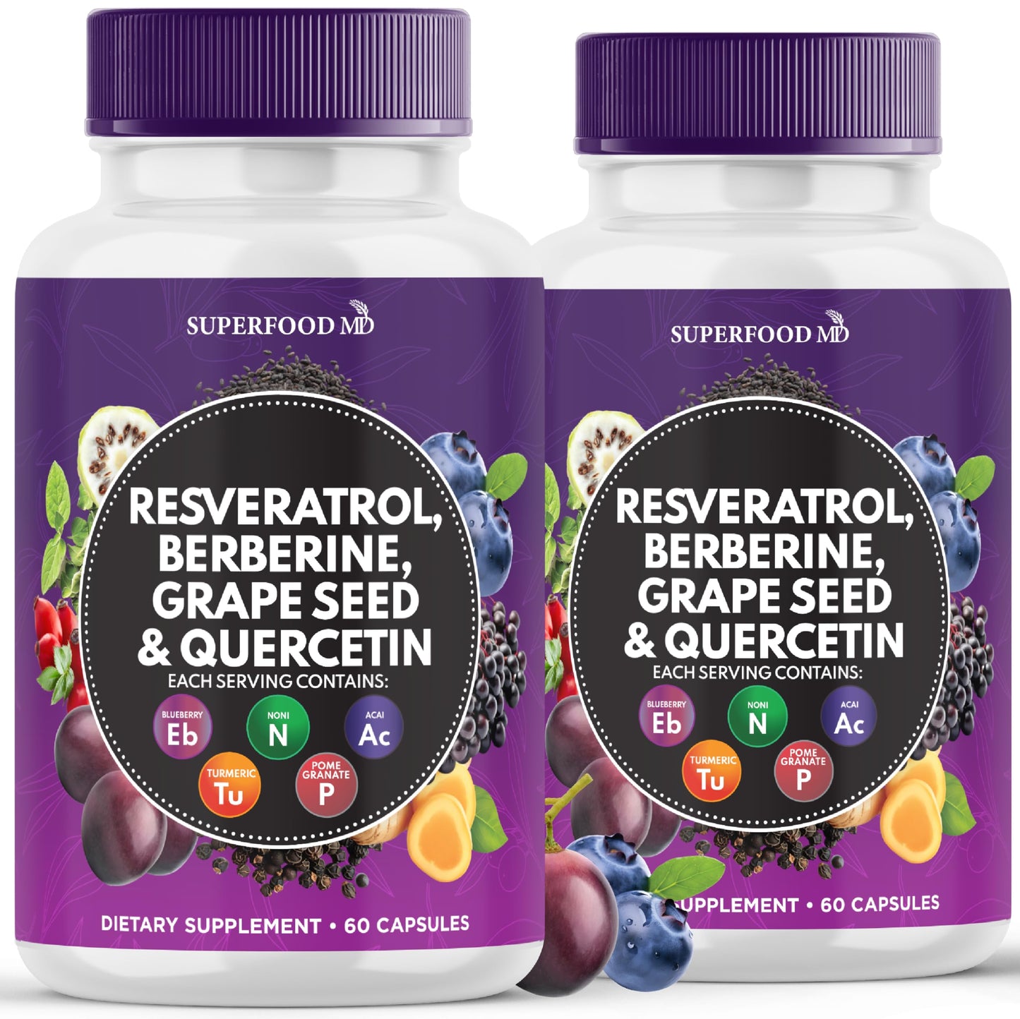 Superfood MD Resveratrol Berberine Grape Seed Extract Quercetin Polyphenol Capsule 120 Capsules