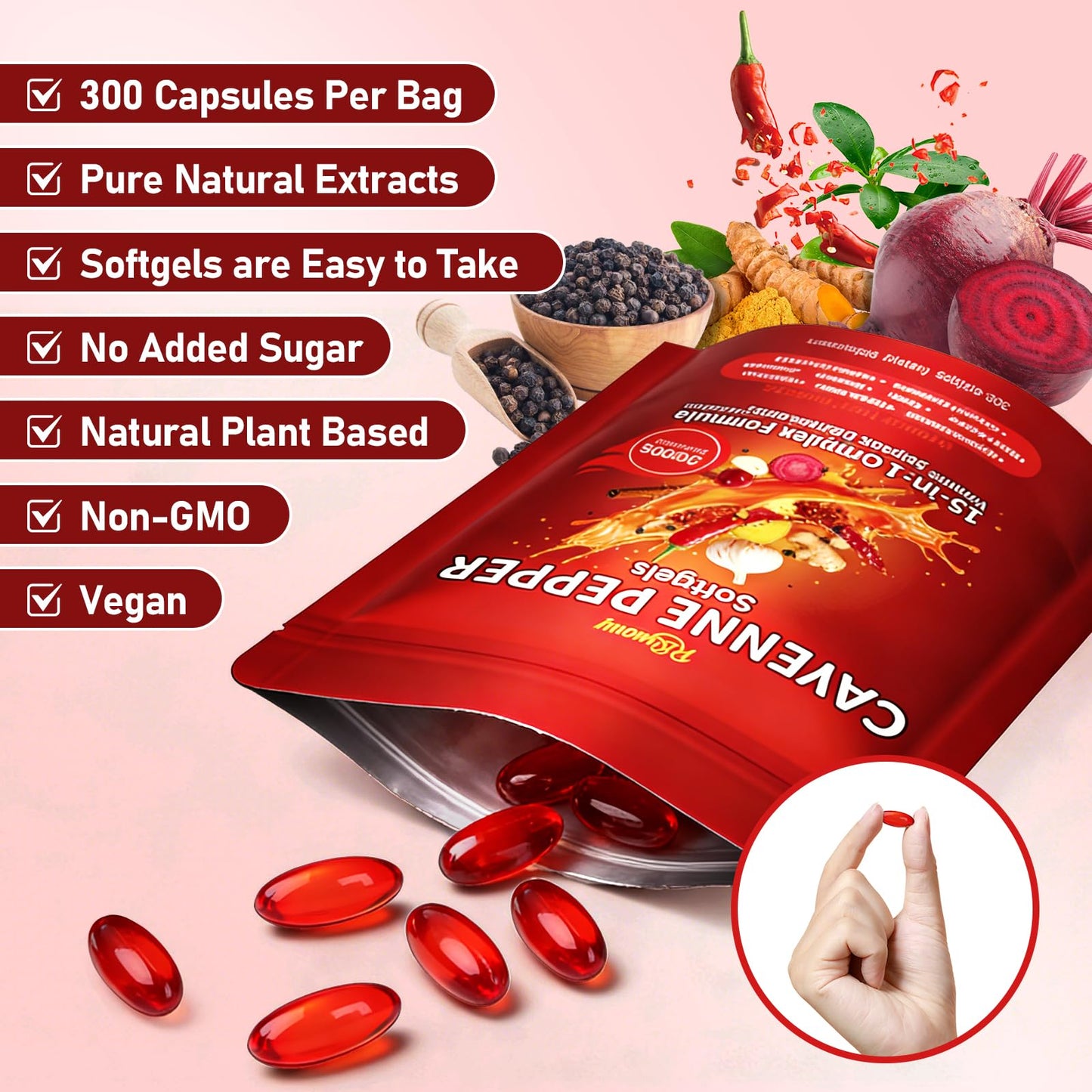 RiRywony Cayenne Pepper Capsules, 300 Capsules