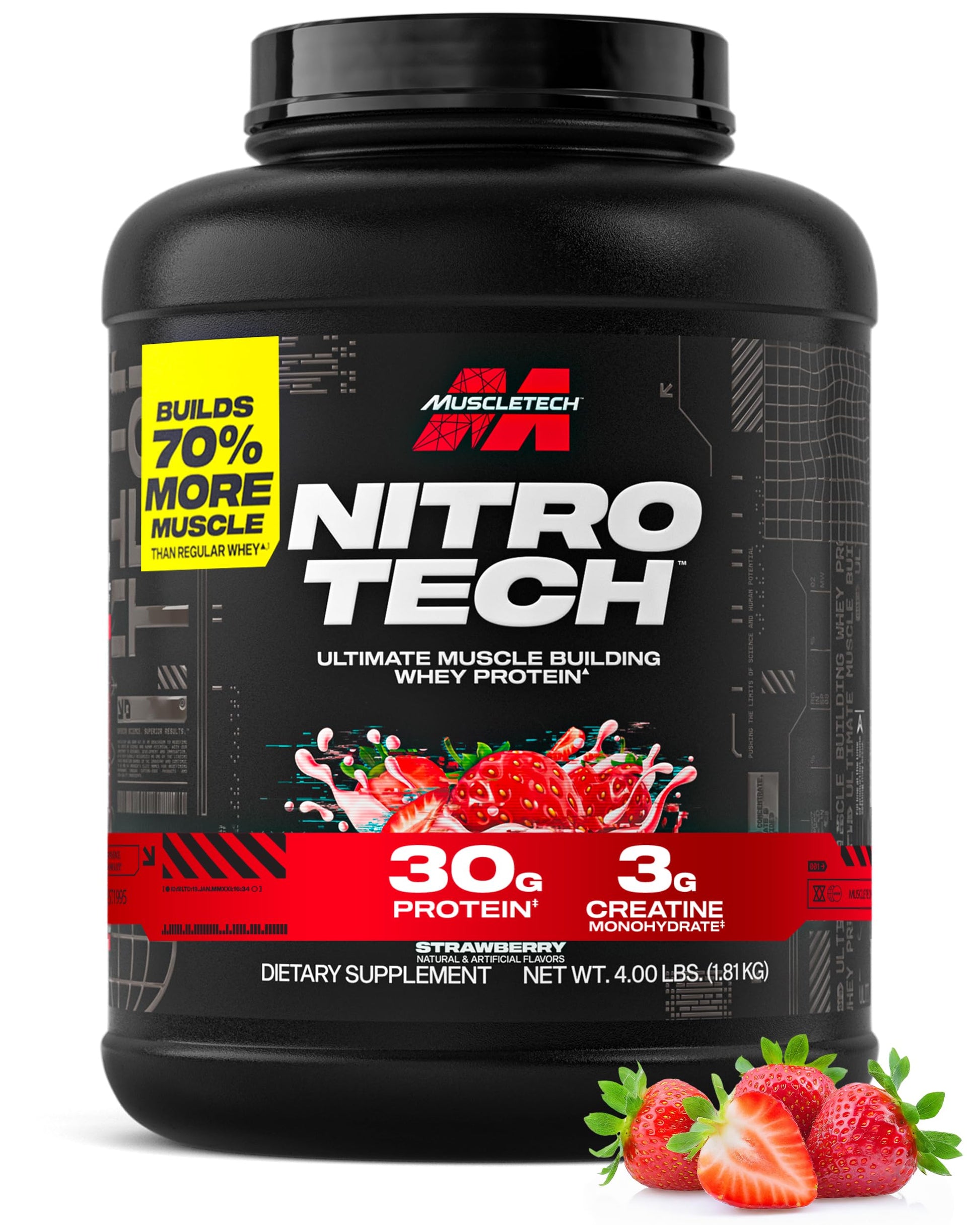 MuscleTech Whey Protein Powder Strawberry Flavor, 4 lb, 64 Servings