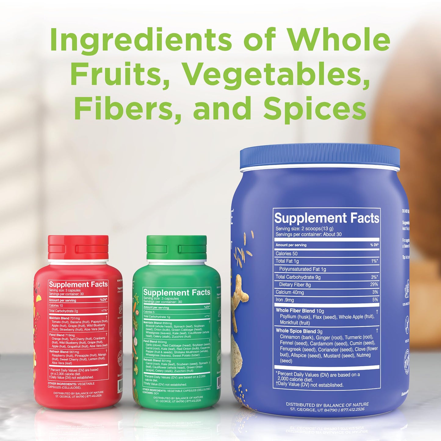 Balance of Nature Whole Health System - Whole Food Fruits & Veggies and Fiber & Spice Supplements Capsules, 180 Capsules