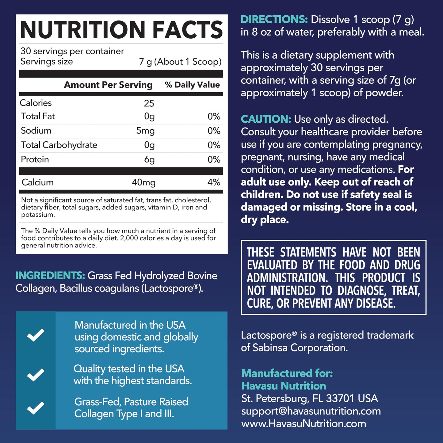 HAVASU NUTRITION Collagen Peptides with Probiotics Powder 7.4 oz