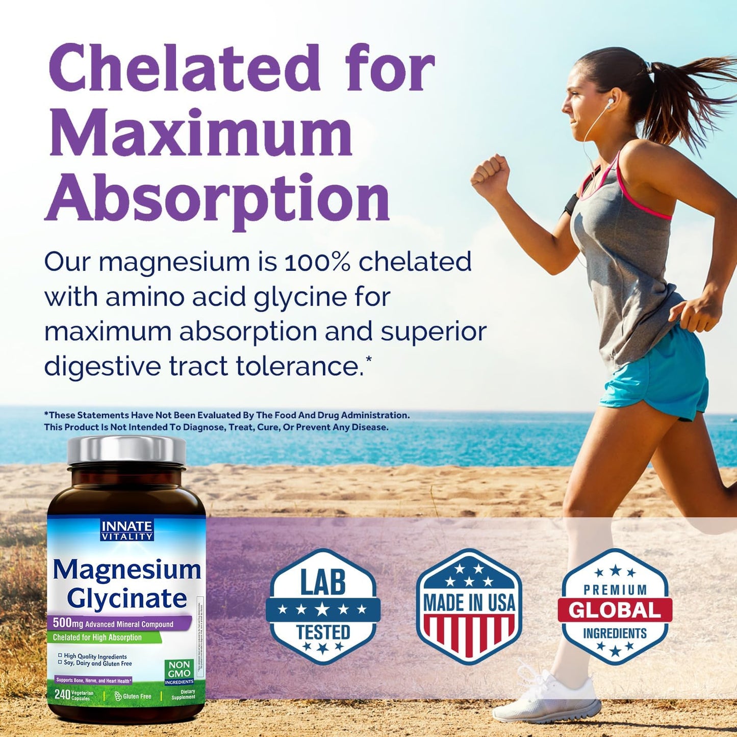 Innate Vitality Magnesium Glycinate 500mg Capsule, 240 Count
