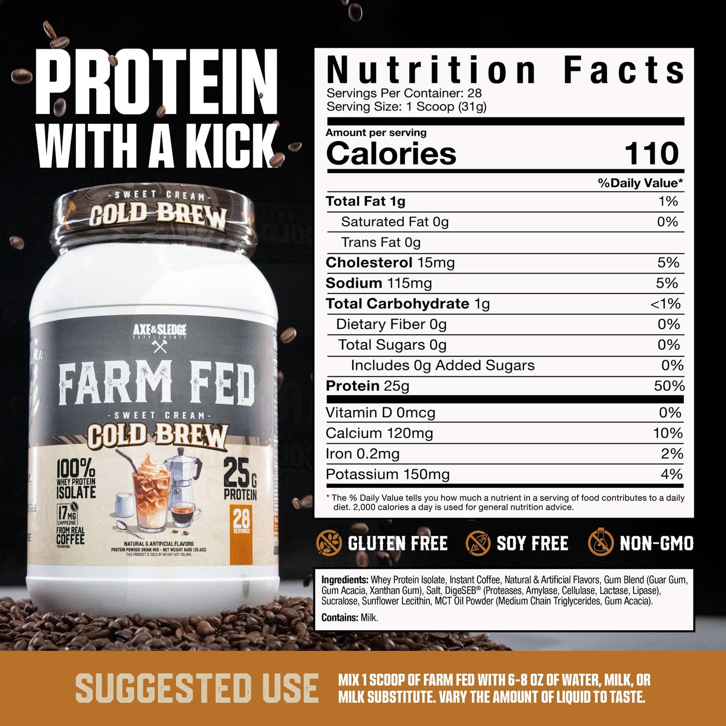 Axe & Sledge Farm Fed 100% Whey Protein Isolate Powder 7.05 oz