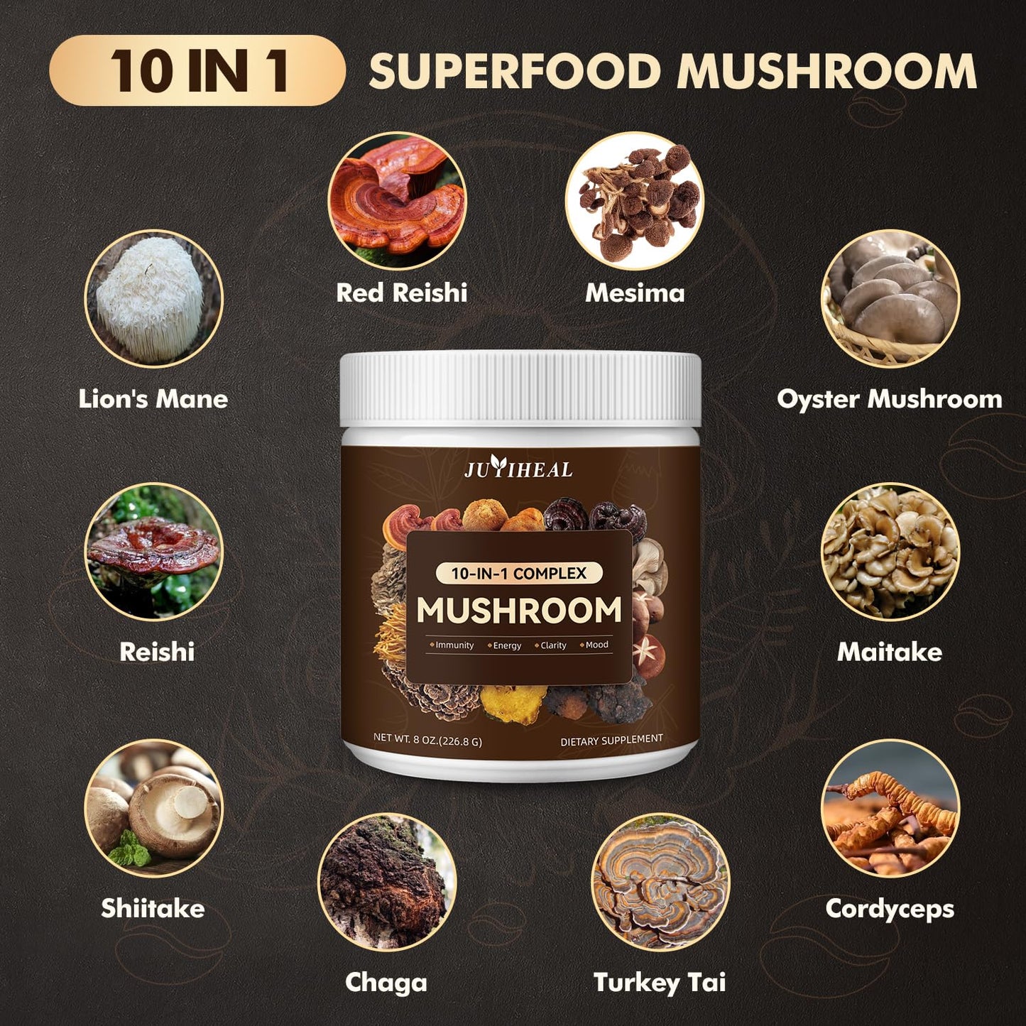 JUYIHEAL 10-in-1 Mushroom Powder 8oz