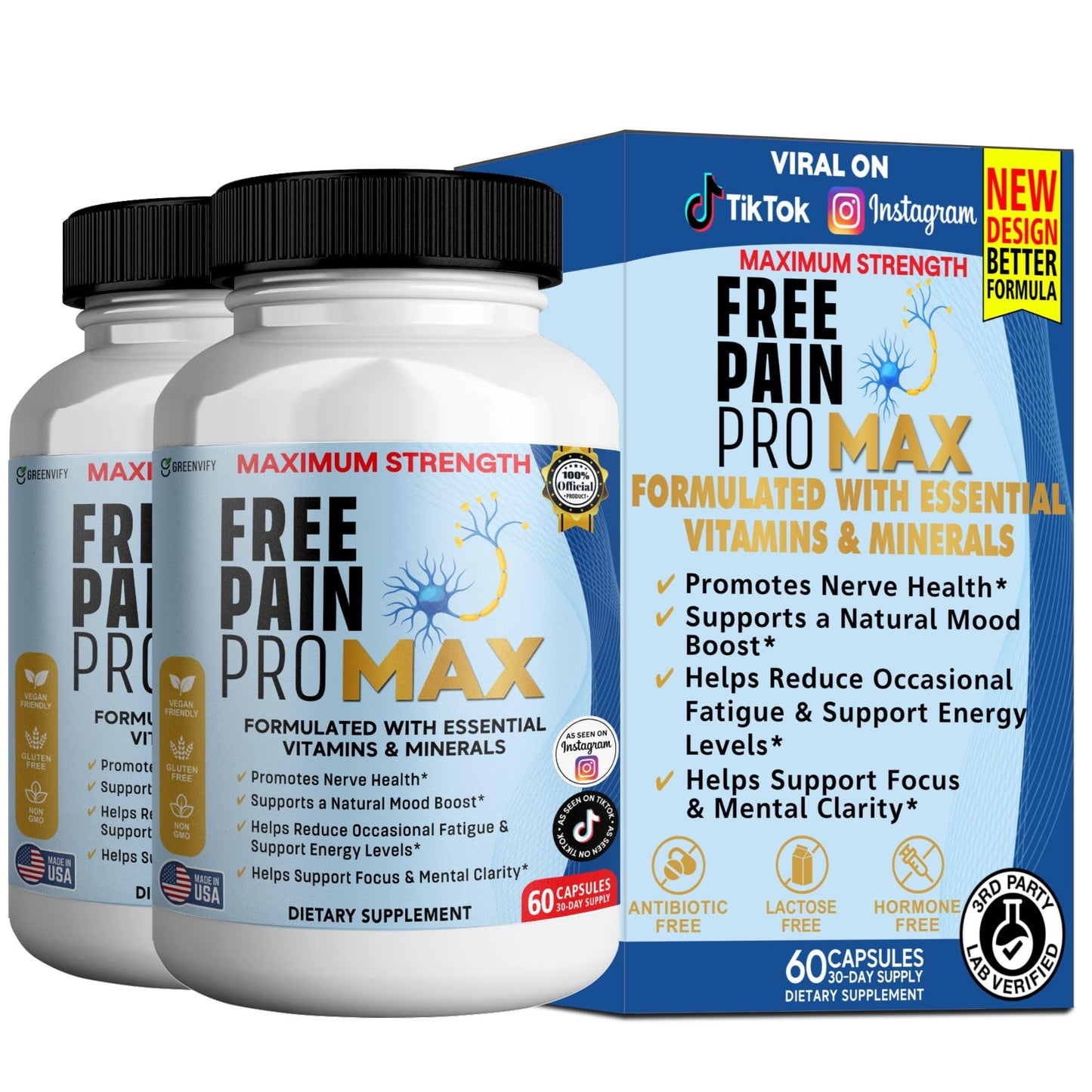 GREENVIFY Free Pain ProMax Maximum Strength 60 Capsules