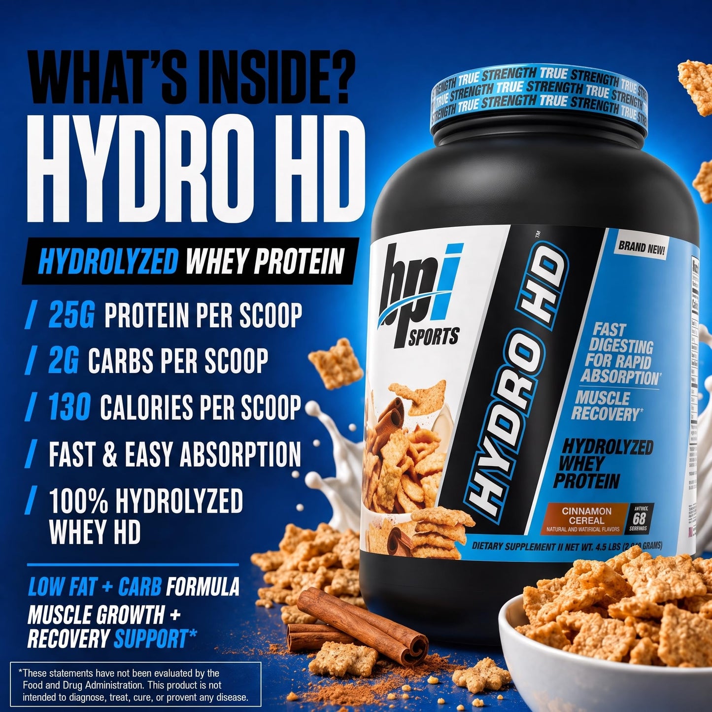 BPI Sports Hydro HD 100% Hydrolyzed Whey Protein Powder, 68 Servings