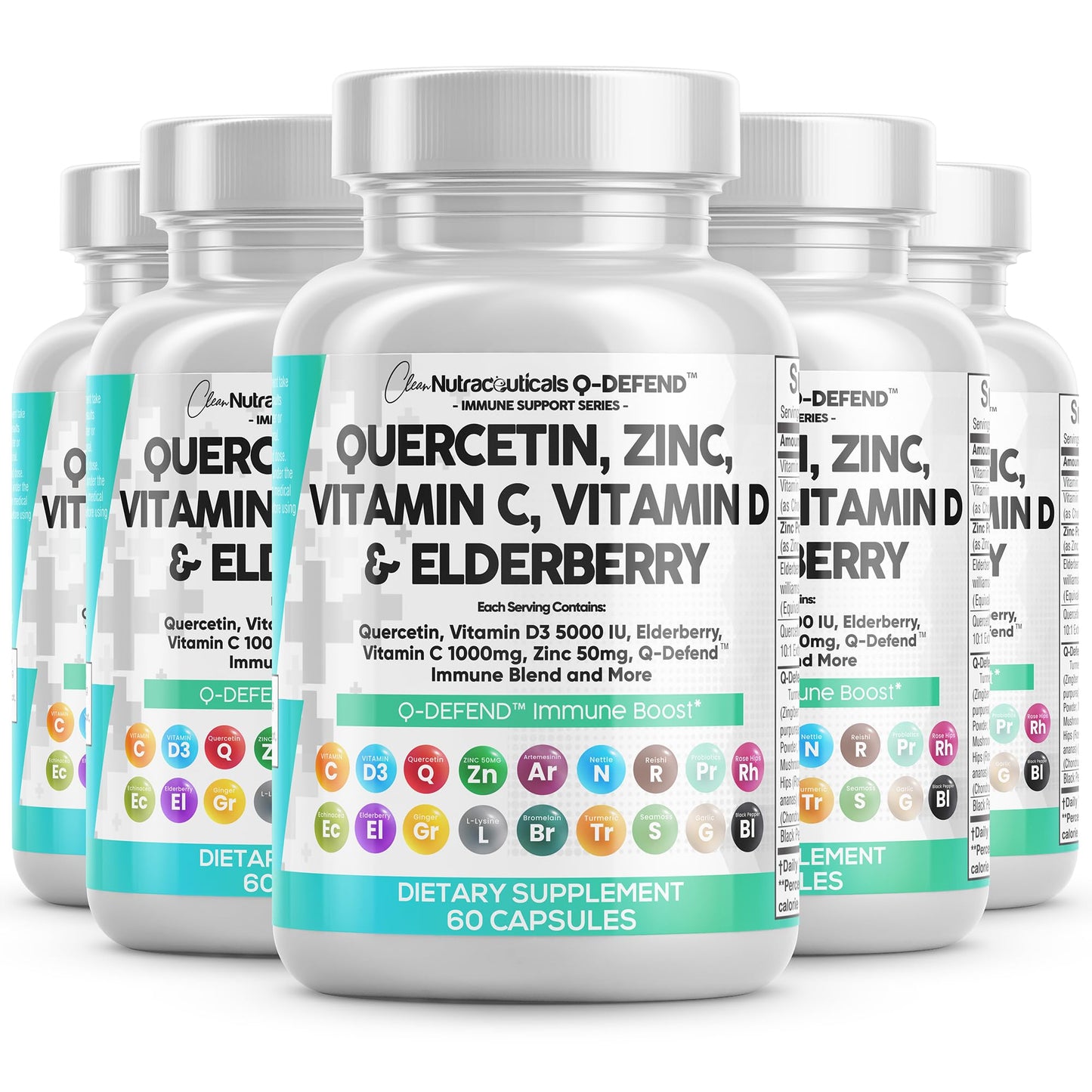 Clean Nutraceuticals Quercetin Zinc Vitamin C Vitamin D Bromelain Elderberry Lung Immune Support Supplement 60 Capsules