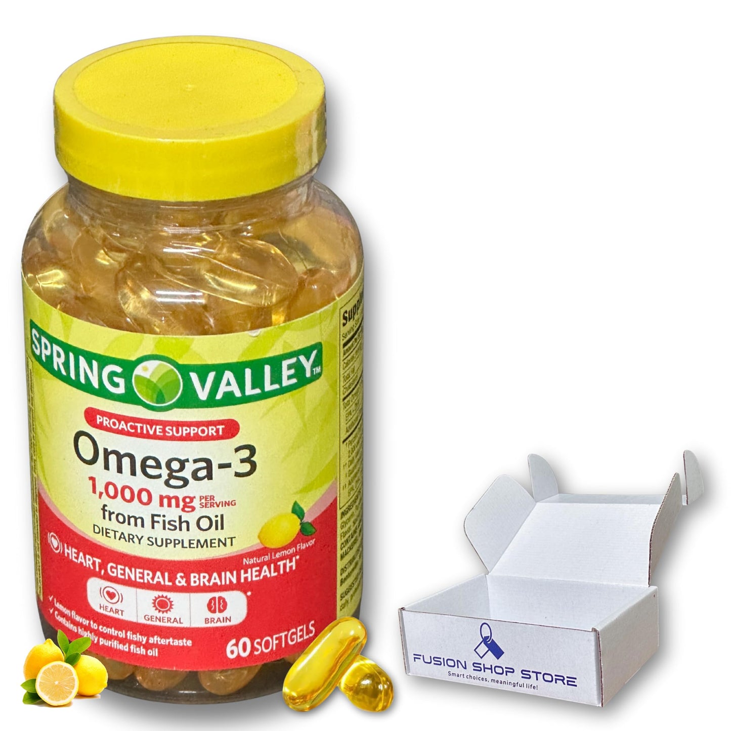 Fusion Shop Store Omega-3 1000mg Fish Oil Softgels, 60 Count