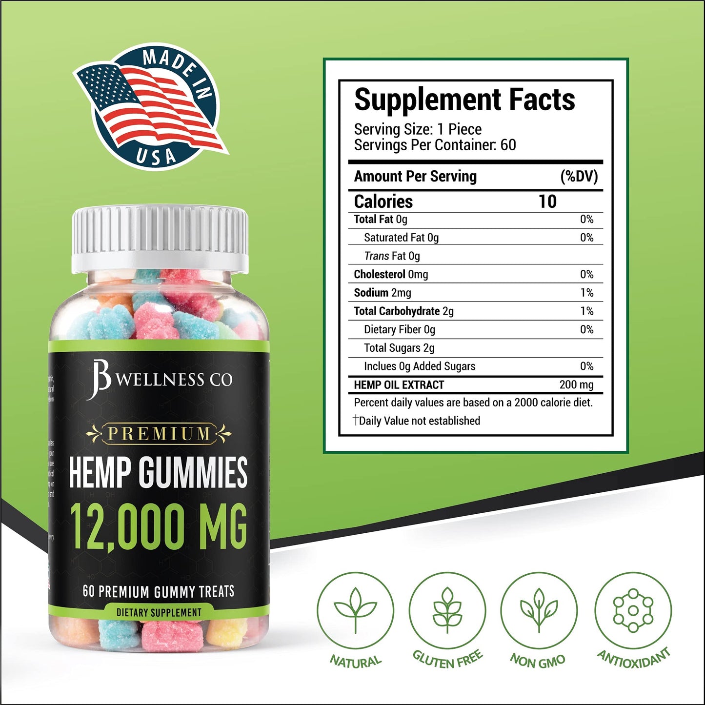 JB Wellness Co Hemp Gummies Premium 12,000 Gummies, 120 Count