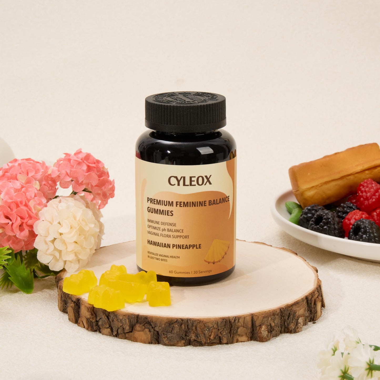 Cyleox Premium Balance Gummies - Pineapple Flavor, Probiotic Blend for Feminine Wellness, Digestive Support & Daily Balance, 60 Gummies