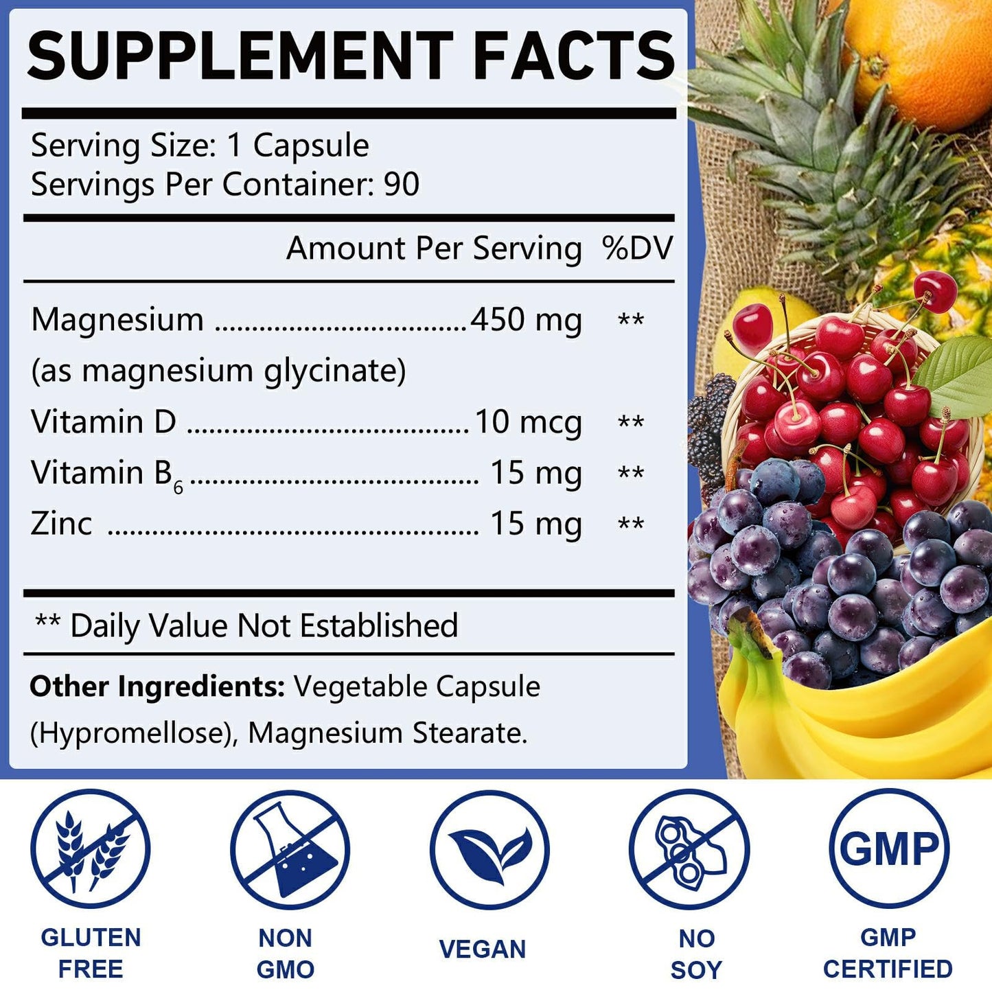 OMOGS High Absorption Magnesium Glycinate Capsules, 90 Capsules