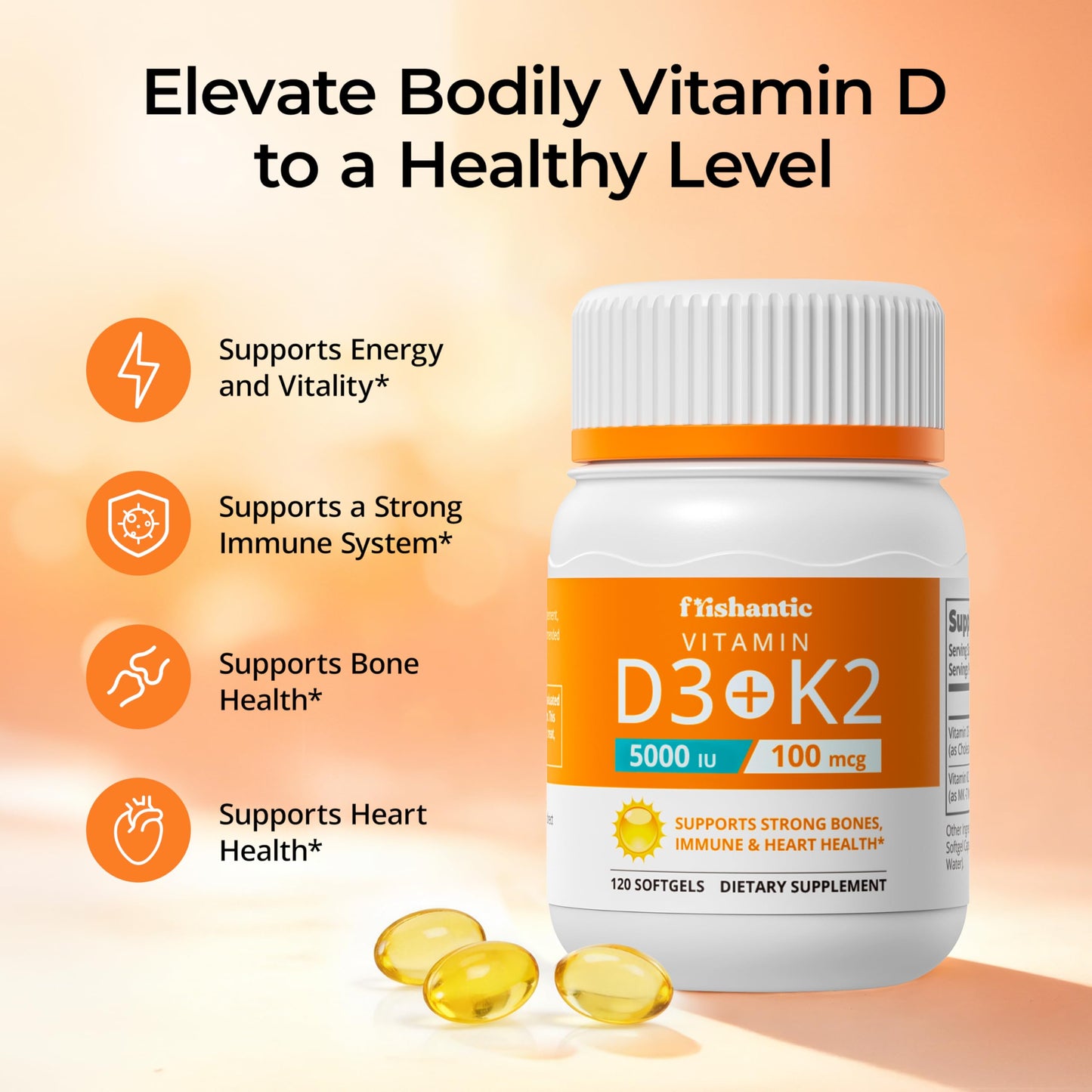 Frishantic Vitamin D3 K2 5000IU Capsule 1 Count