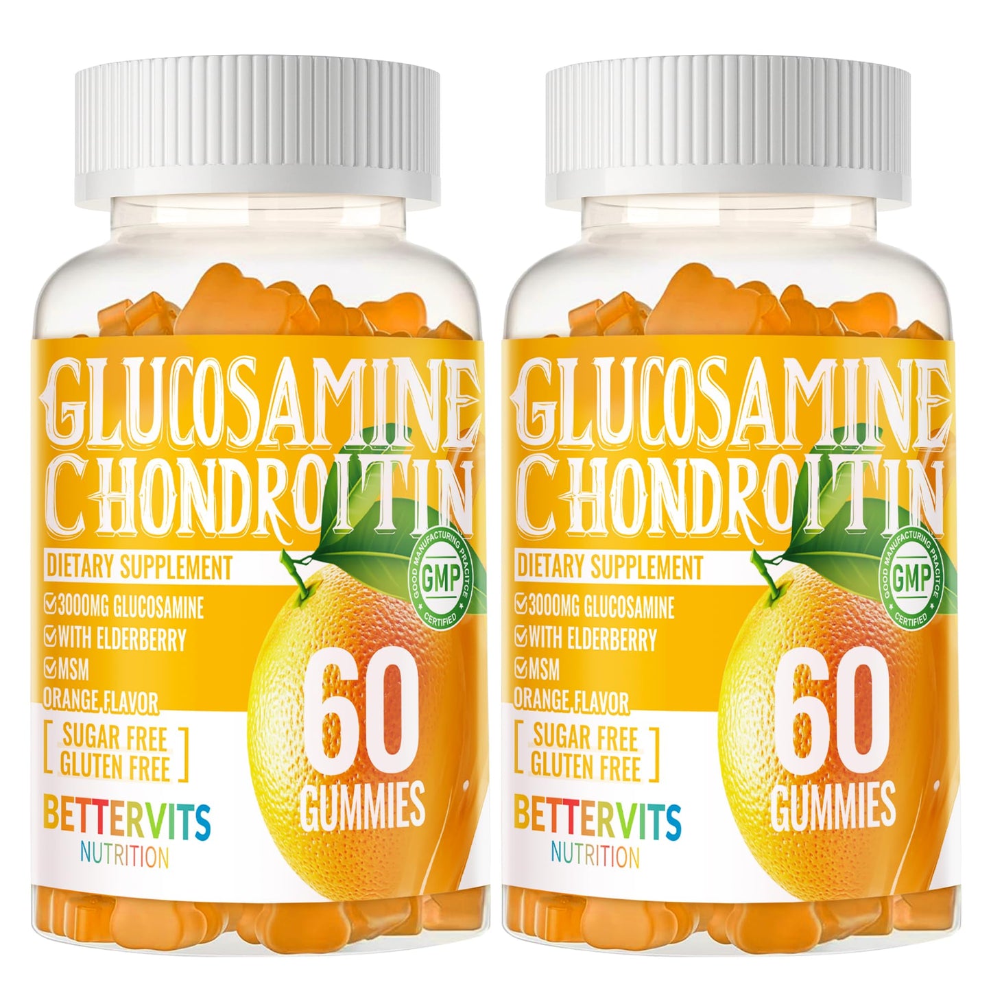 Bettervits Nutrition Glucosamine Chondroitin Gummies with MSM & Elderberry Extra Strength, 120 Gummies