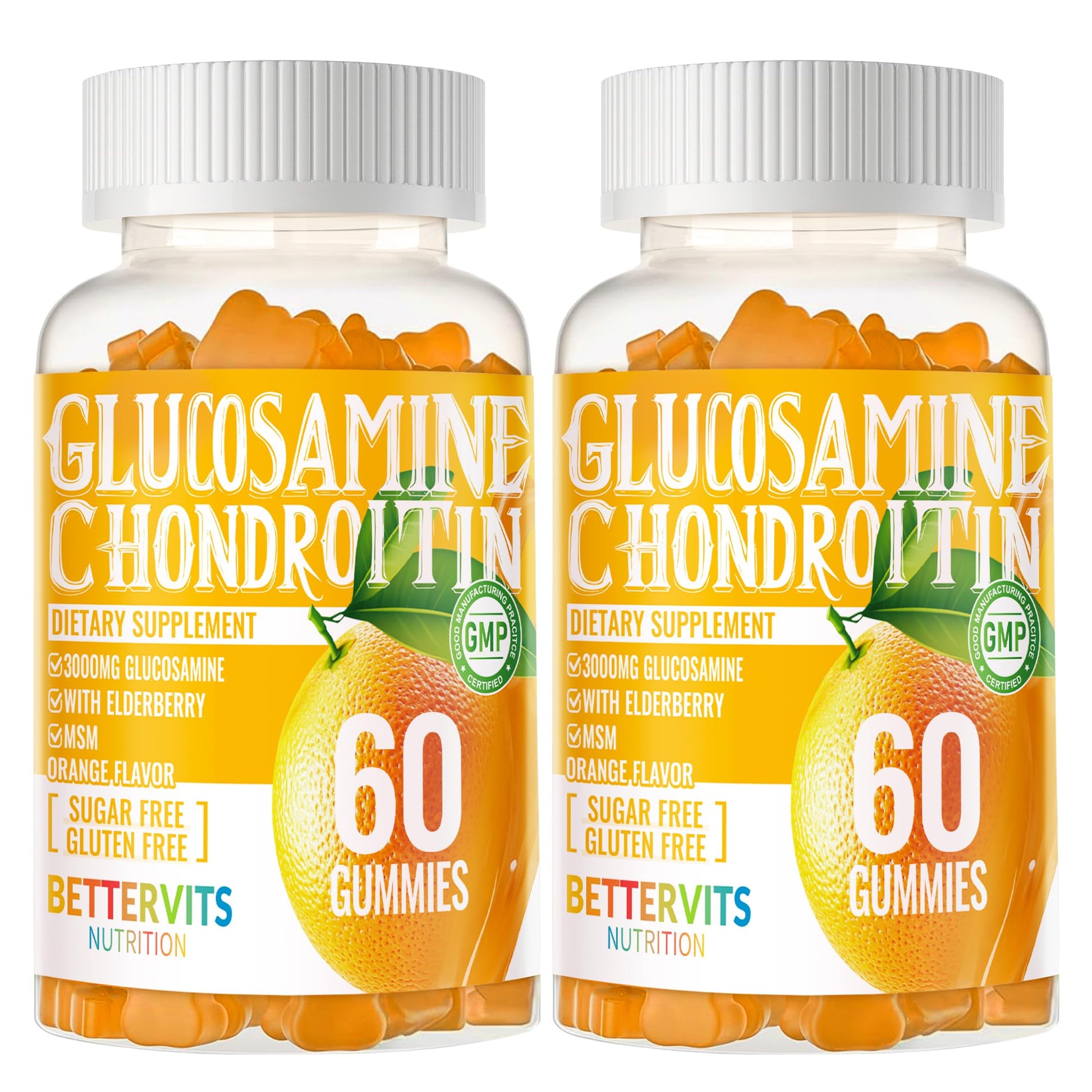 Bettervits Nutrition Glucosamine Chondroitin Gummies with MSM & Elderberry Extra Strength, 120 Gummies
