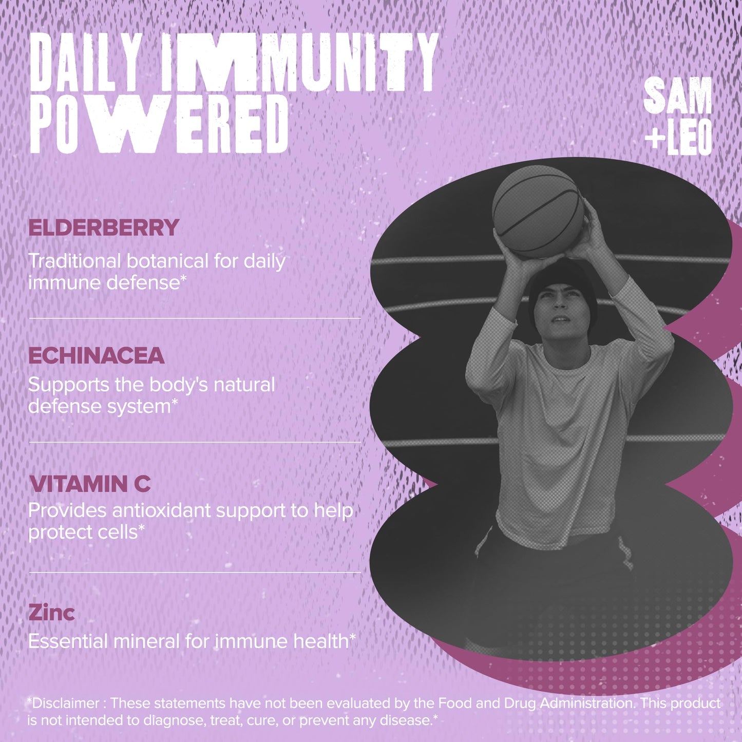 SAM+LEO Immunity Gummies with Elderberry, Echinacea, Zinc & Vitamin C – 60 Count