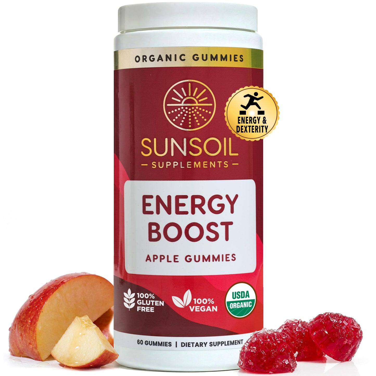 Sunsoil Supplements Energy Boost Organic Gummies Vitamin B12 60 Count