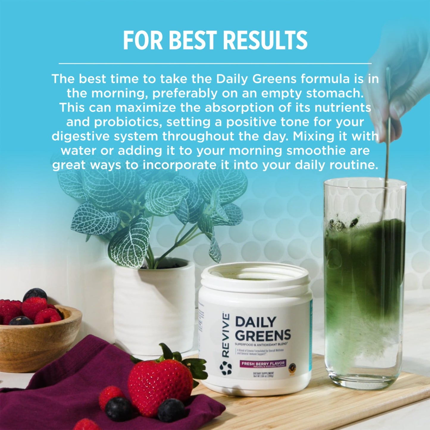 Revive Daily Green Powder Superfood (Fresh Berry), Powder, 1.12 lb