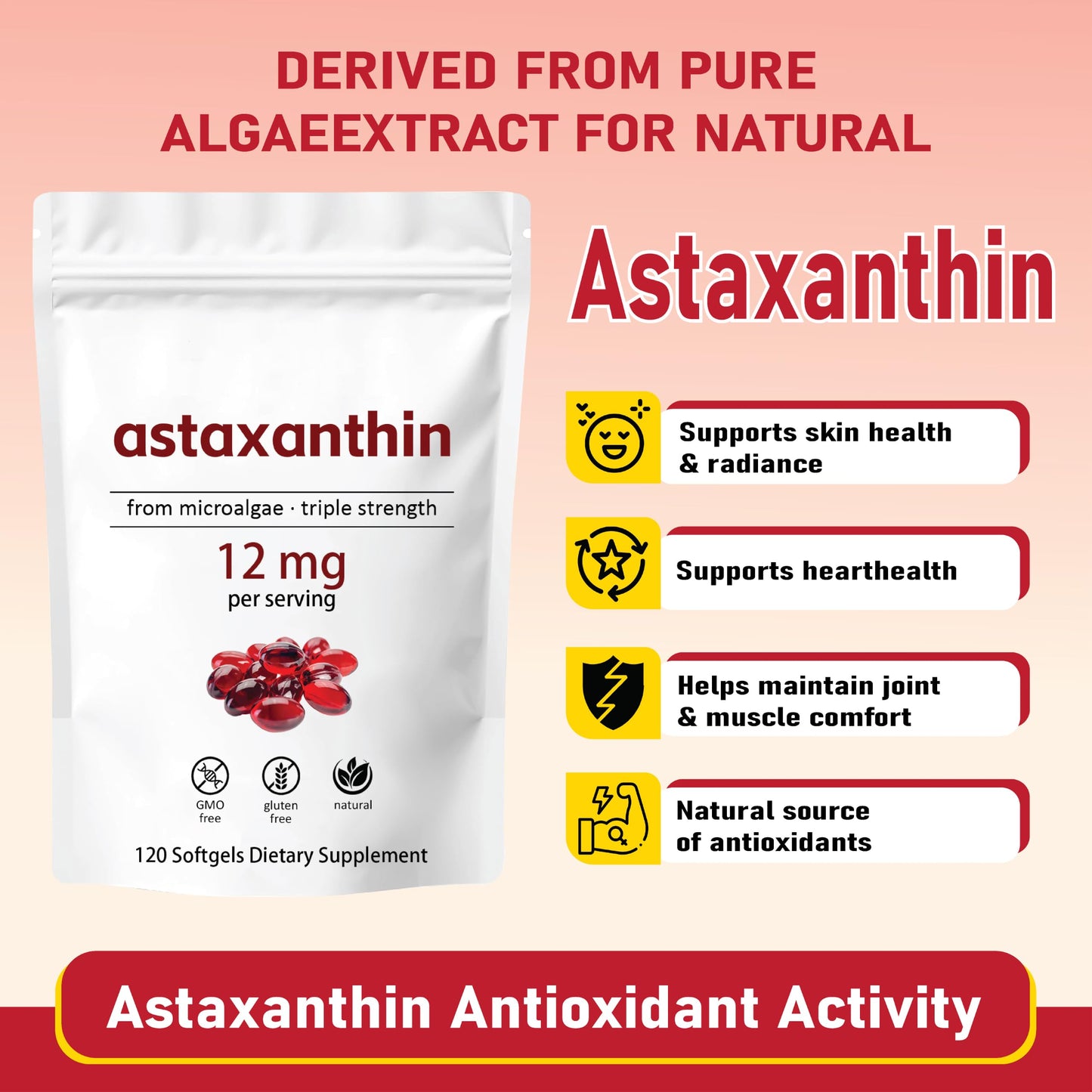 Adjustable Astaxanthin 12mg Softgel, 120 Softgels