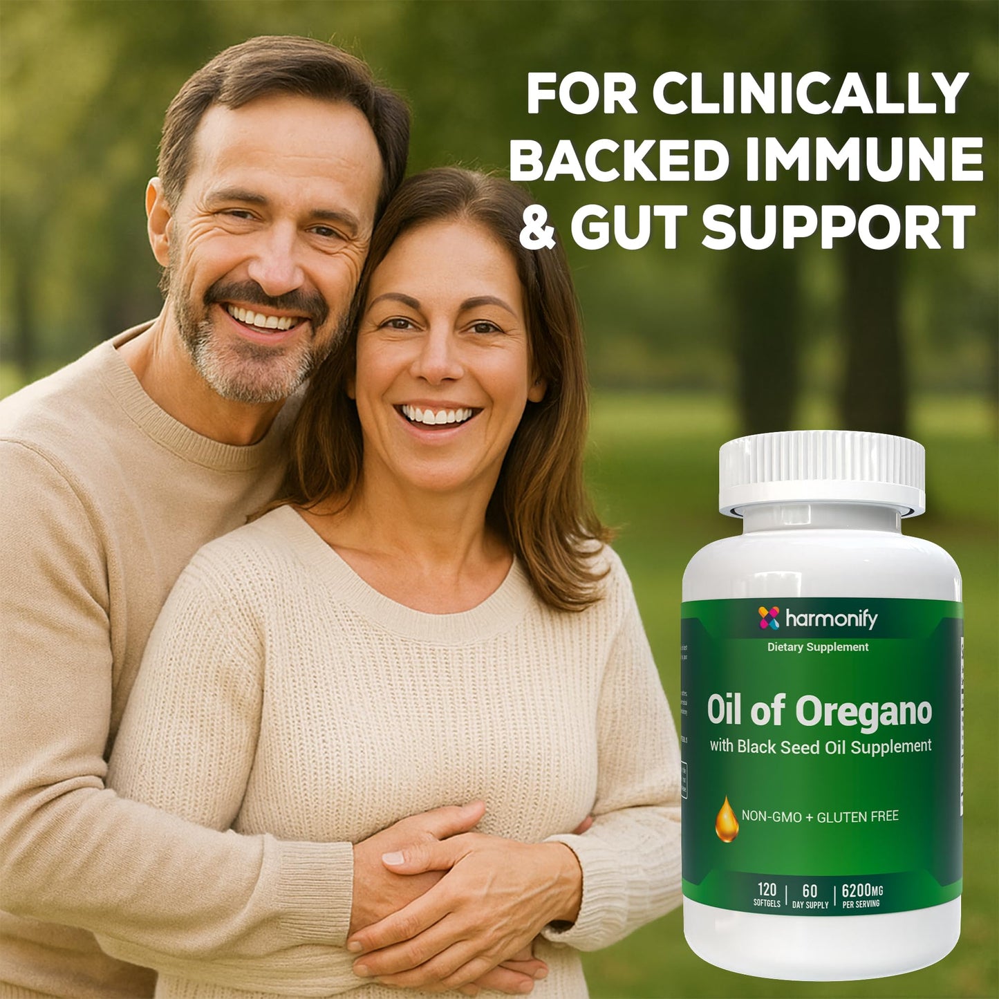 HARMONIFY Oil of Oregano with Black Seed Oil Supplement for Immune & Digestive Support Gummies 120 Count