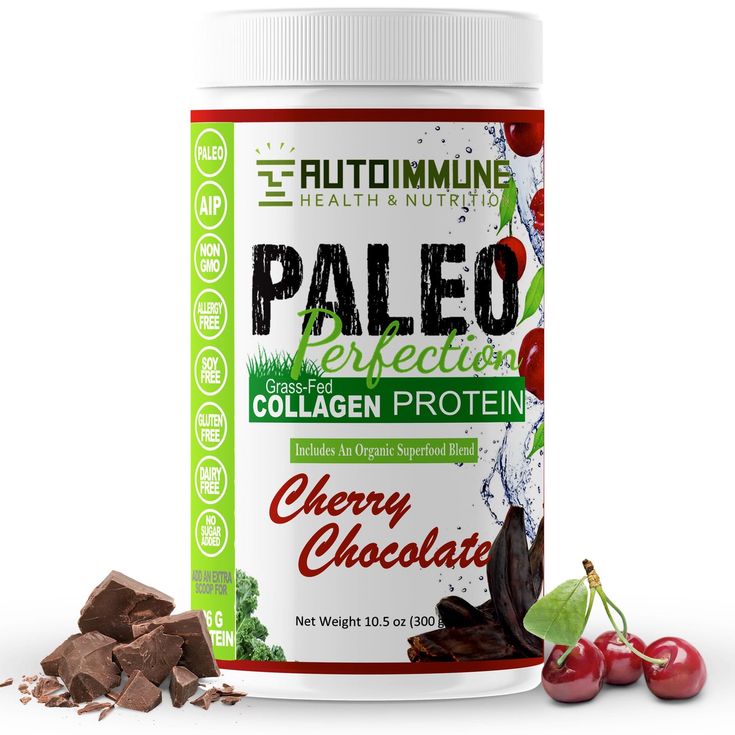 Autoimmune Health & Nutrition Paleo Perfection Cherry Chocolate Grass Fed Beef Collagen Protein Powder with Stevia, 10.5 oz