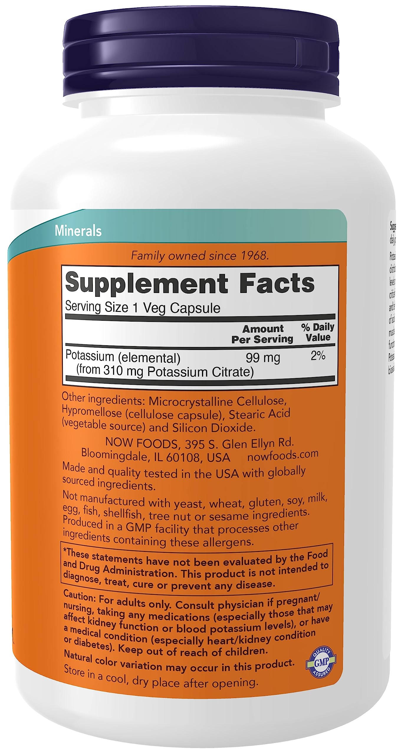 NOW Foods Potassium Citrate 99 mg Supports Electrolyte Balance and Normal pH*, Essential Mineral, 360 Capsules