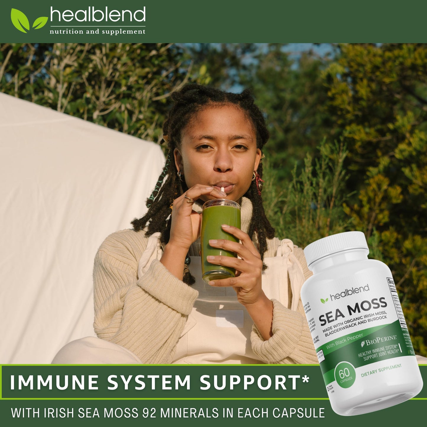 healblend Irish Moss, Bladderwrack, Burdock, & BioPerine Detox Support Capsules 60 Count