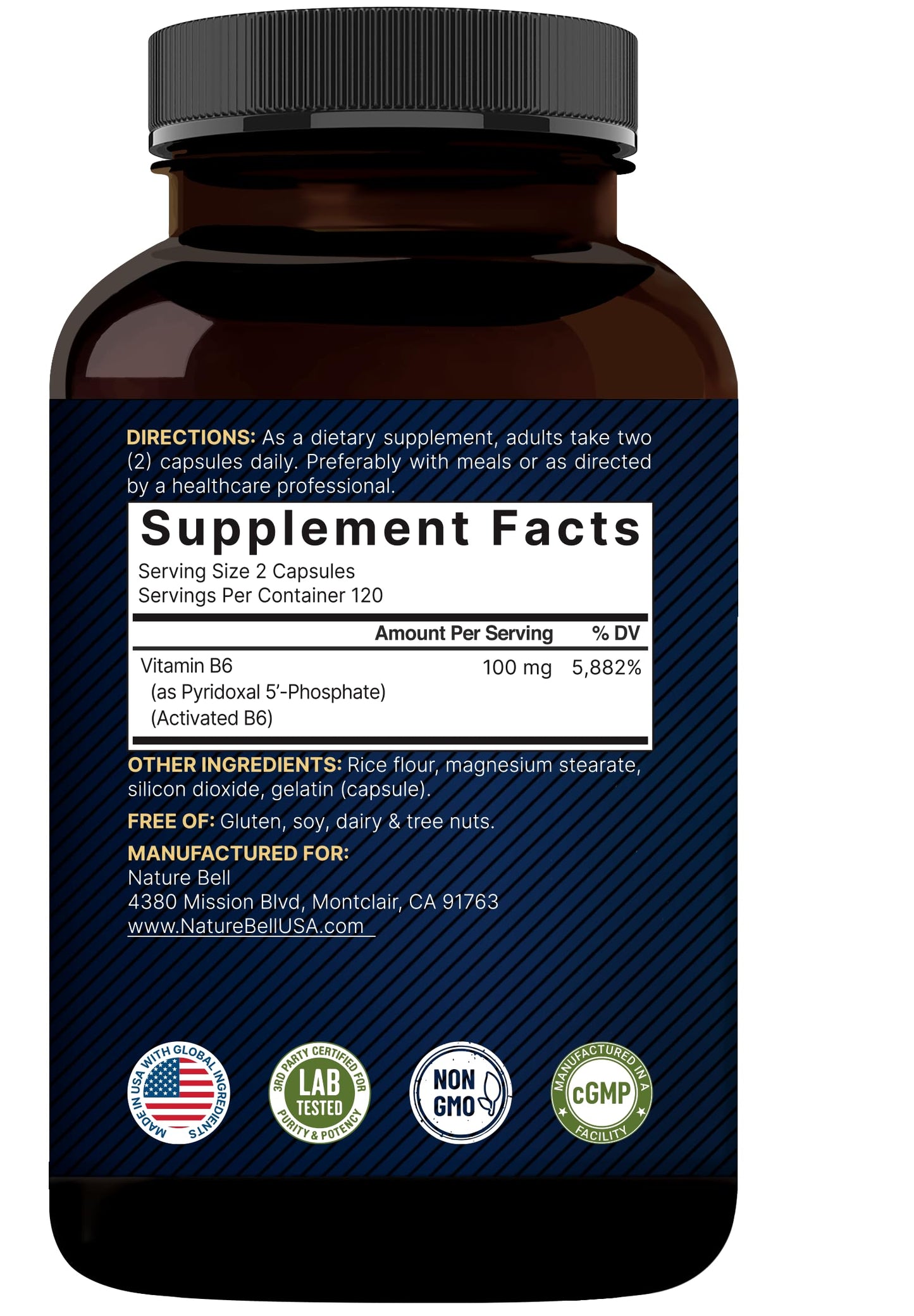 NatureBell P5P Vitamin B6 100mg Activated Pyridoxal 5 Phosphate Capsules, 240 Count