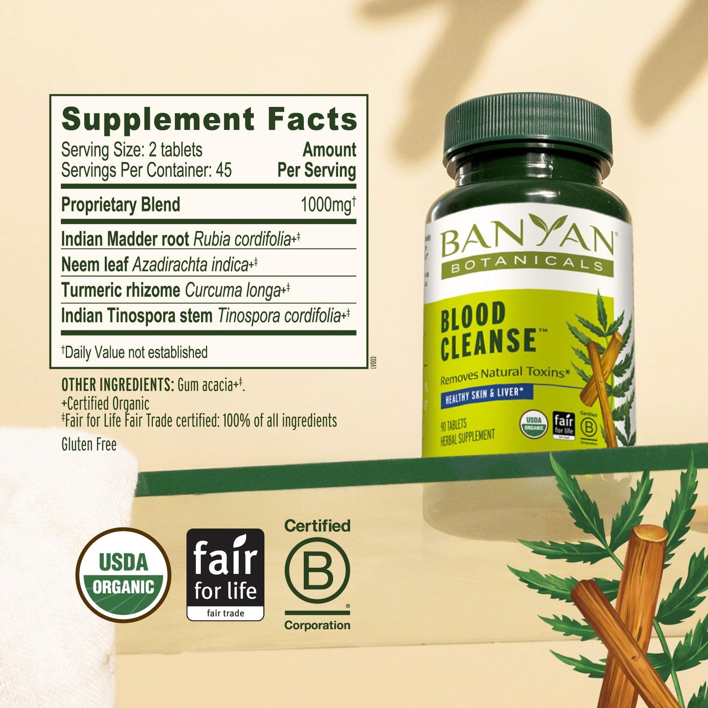 Banyan Botanicals Blood Cleanse Clear Skin Supplement with Neem & Manjistha, 90 Tablets