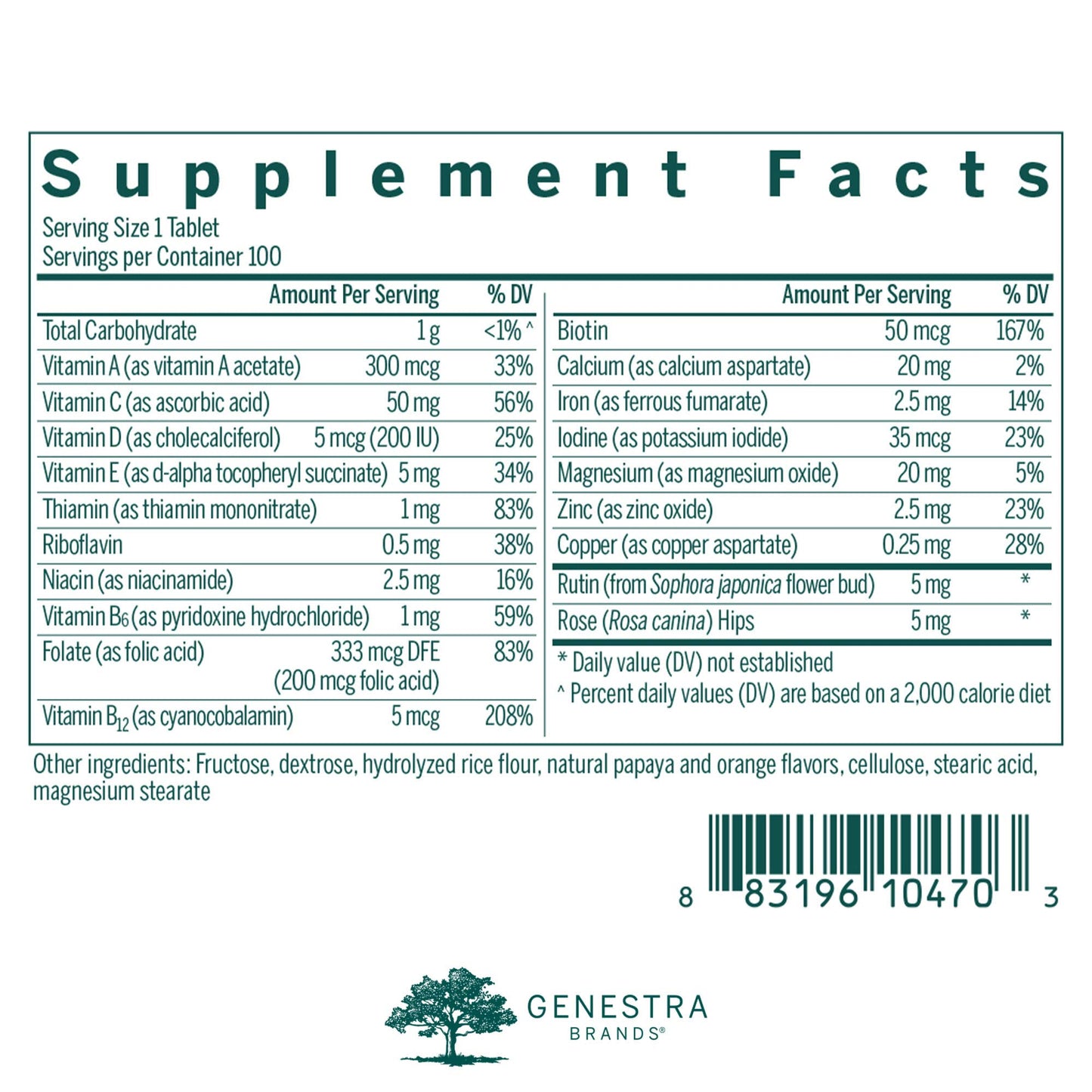 Genestra Brands Children's Chewable Vitamins Tablets, 100 Count