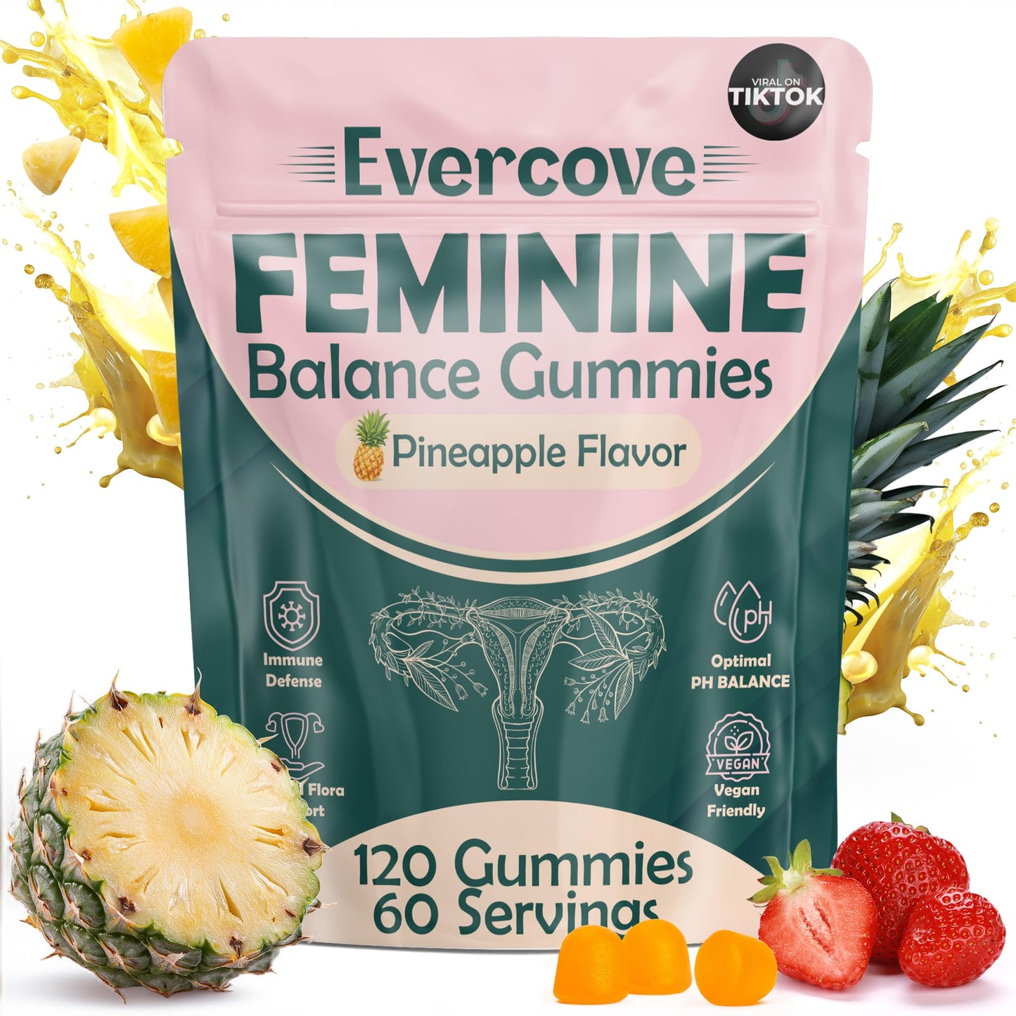 Evercove Premium Feminine Balance Gummies for Women, 120 Count