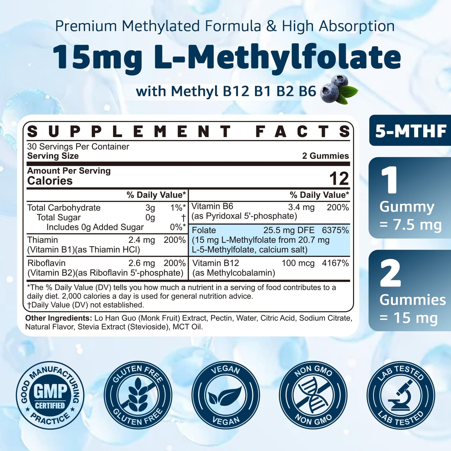 Nextdia Butyrate with Probiotic + Prebiotic + Postbiotic, L-MethylFolate 15mg Gummies, 180 Gummies