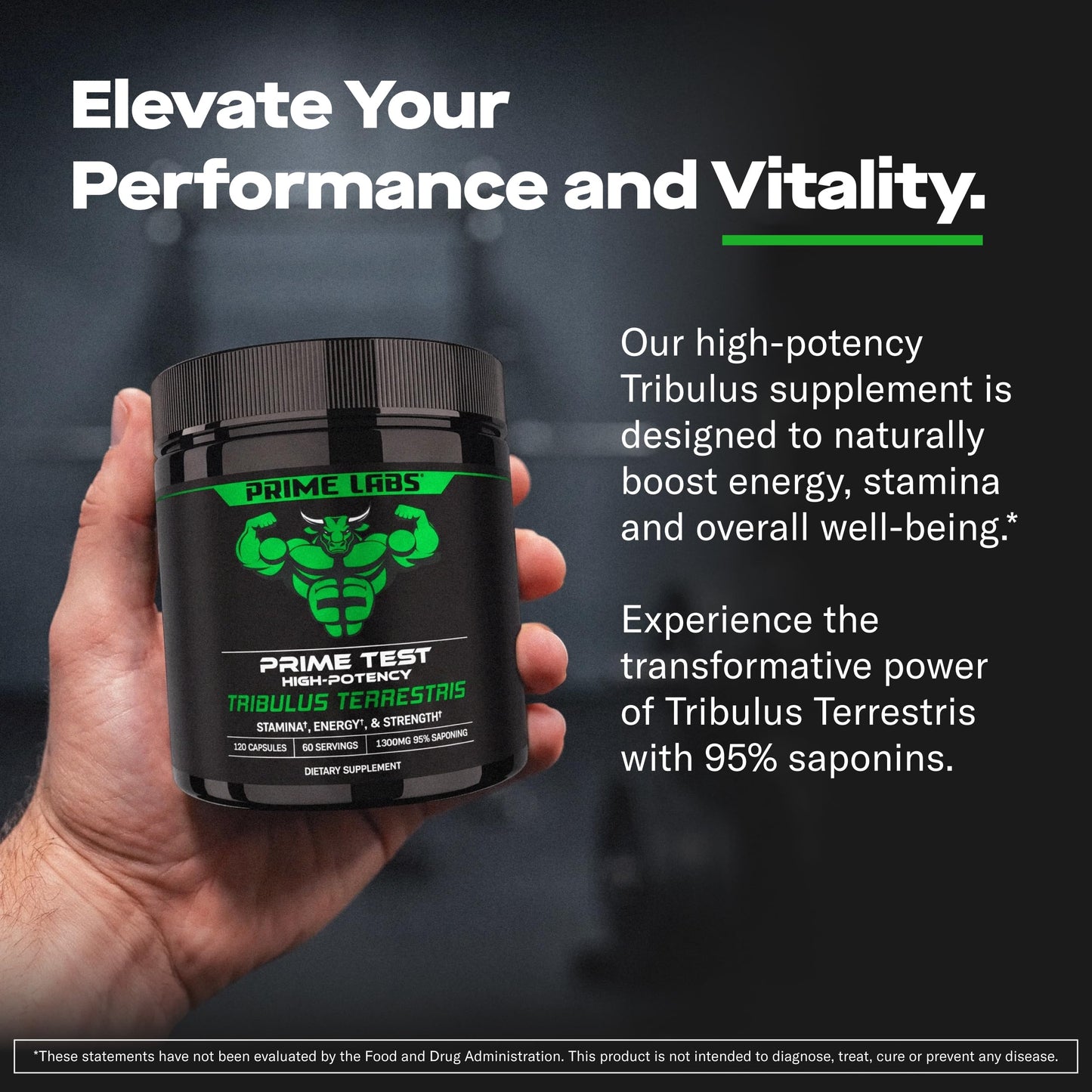 Prime Labs Tribulus Terrestris for Men 1300mg Enhanced with 95% Saponins - Energy, Vitality, Strength Capsules, 120 Count