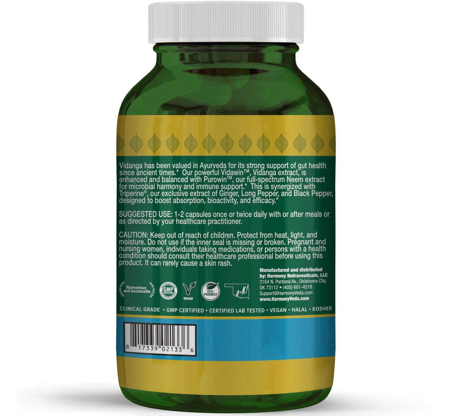 Harmony Nutraceuticals Vidanga & Beyond High Potency Extract with Neem & Triperine Gut Cleanse & Defense Support Capsules, 120 Vegan Capsules