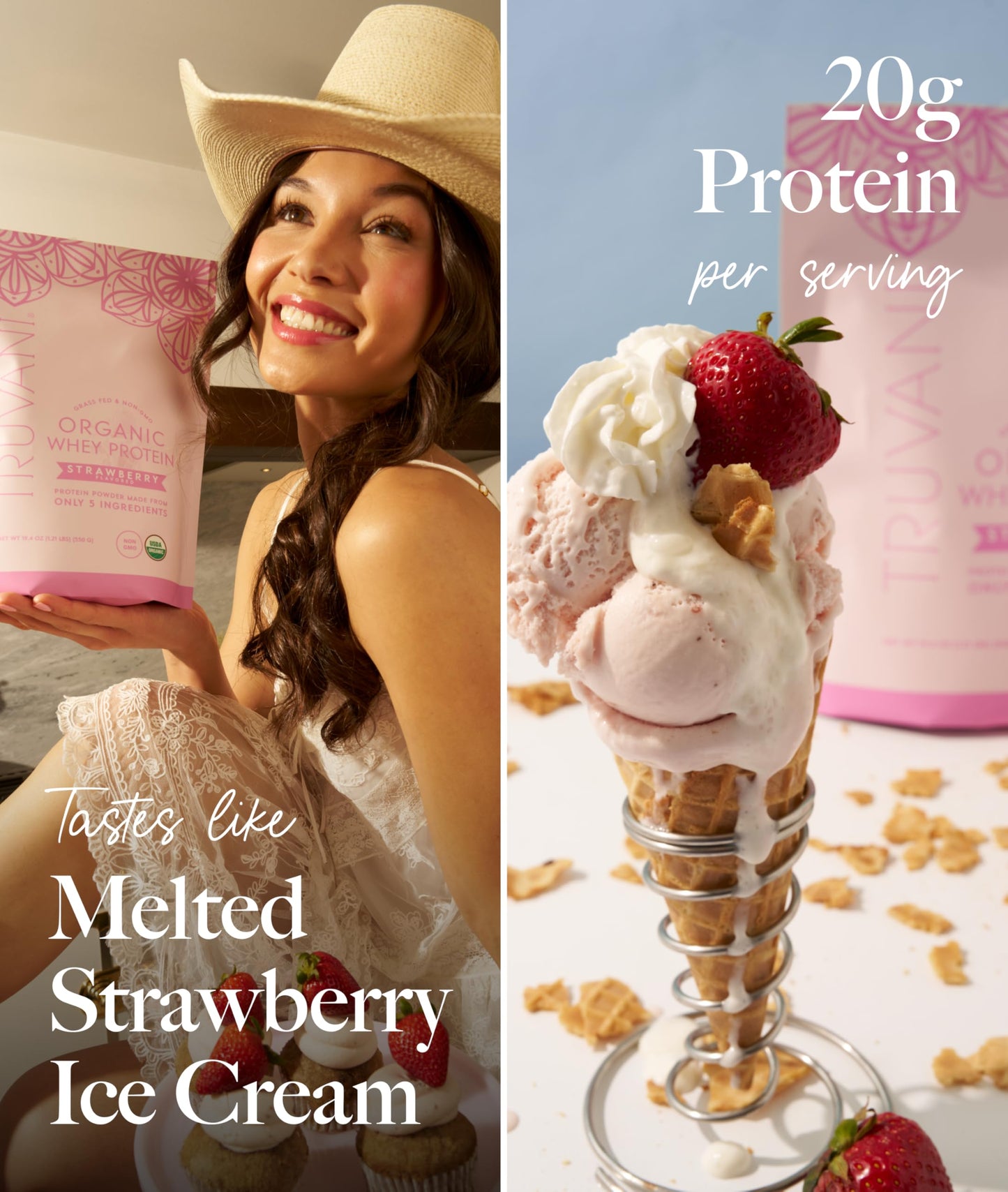 Truvani Organic Whey Protein Powder Strawberry, 0.97 Ounce