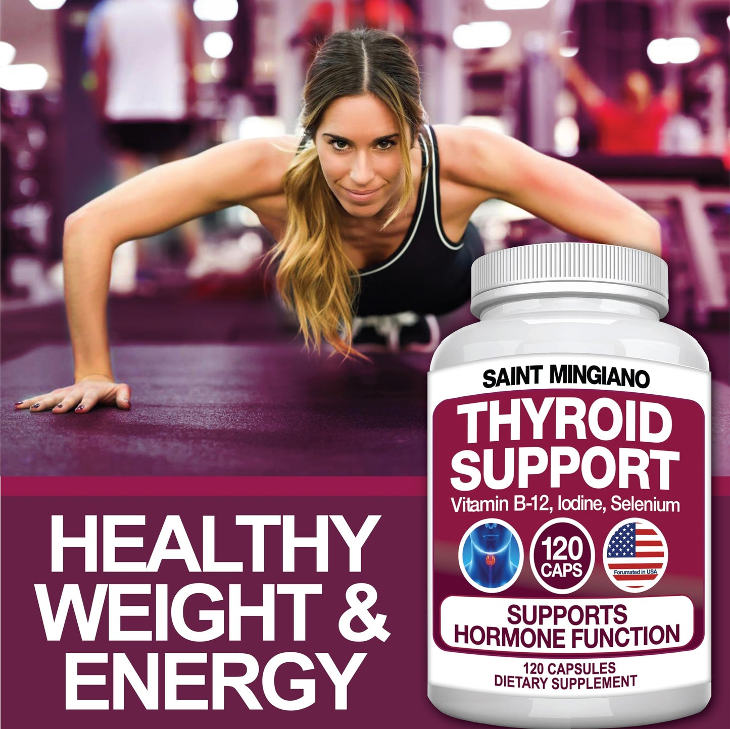 Saint Mingiano Thyroid Support Supplement with Iodine Capsule, 120 Capsules
