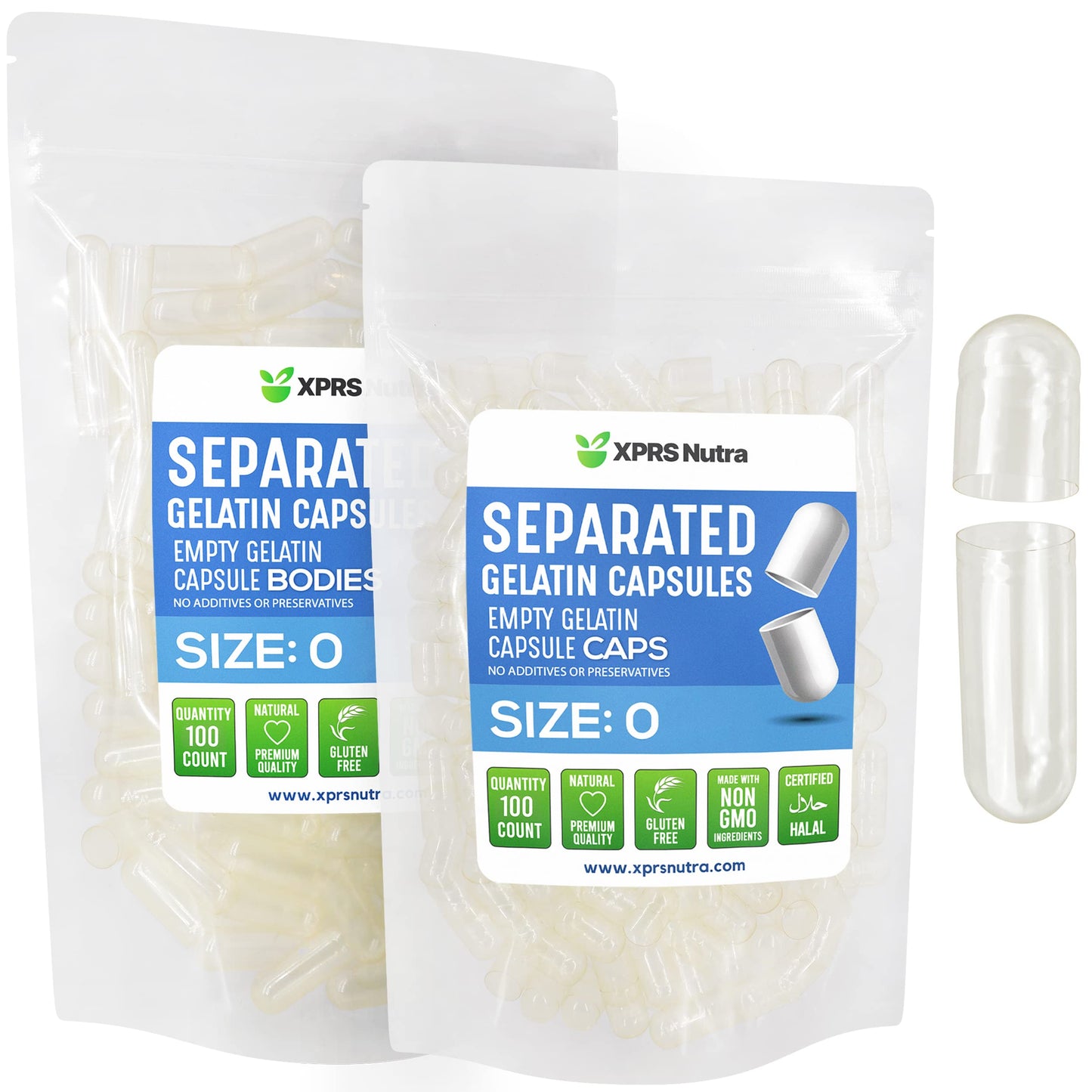 XPRS Nutra Gelatin Size 0 Separated Capsules, 100 Count