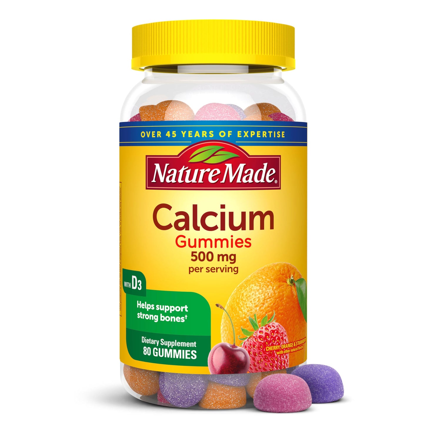 Nature Made Calcium Gummies 500 mg with Vitamin D3, 80 Gummies