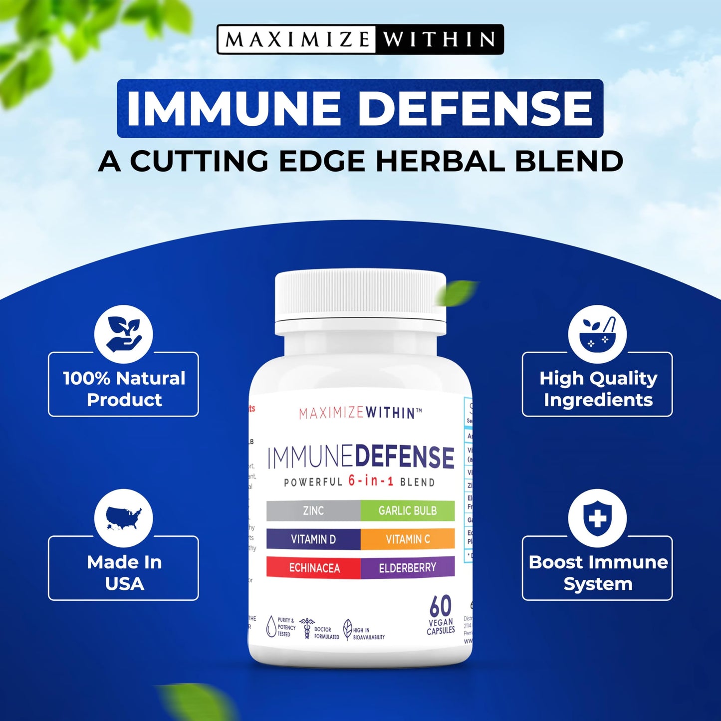 Maximum Slim Powerful 6-in-1 Immune Support Capsules, 60 Count