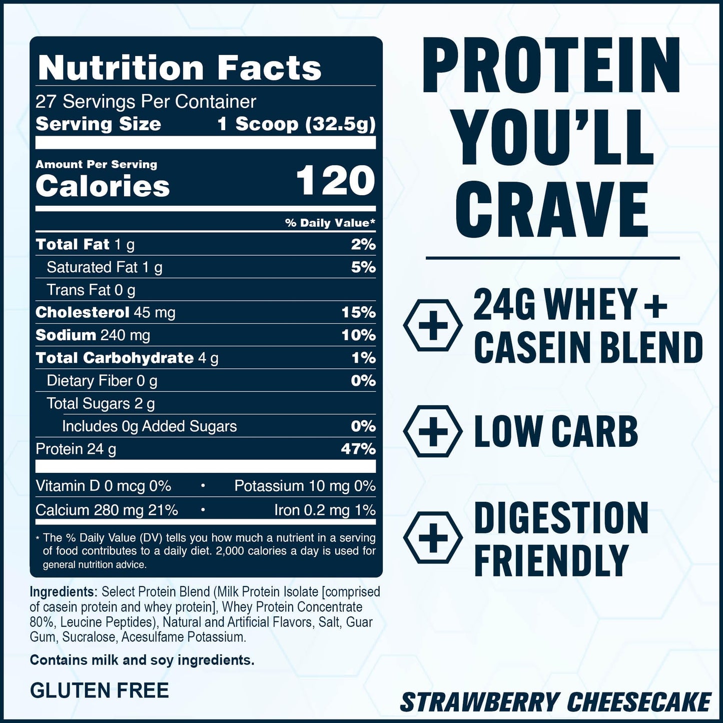 PEScience Select Protein Powder - Whey and Casein Blend, Strawberry Cheesecake, 27 Servings