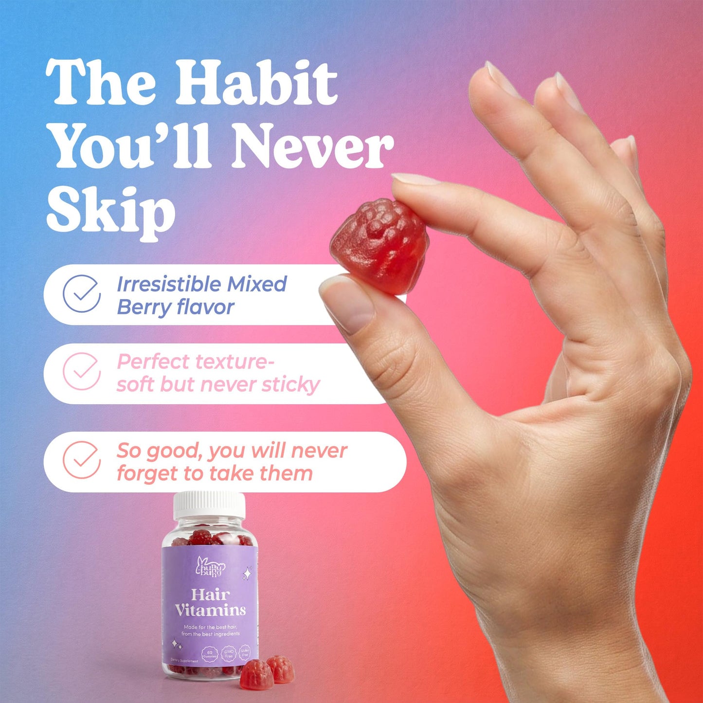 Hunny Bunny Hair Skin and Nails Vitamins Gummies, 60 Count
