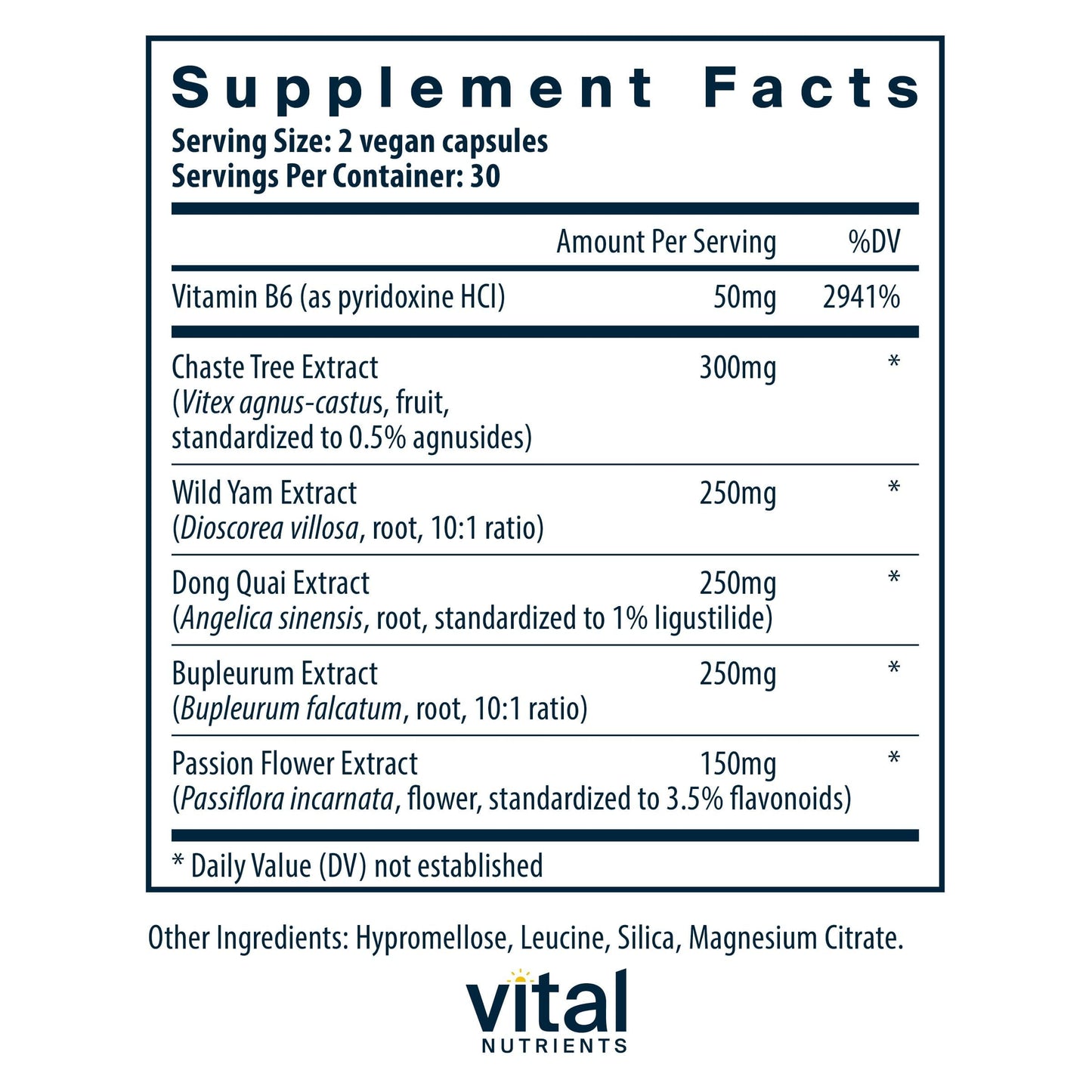 Vital Nutrients PMS Support with Vitex Berry & Passionflower Extract, Vitamin B6, Capsules, 60 Count