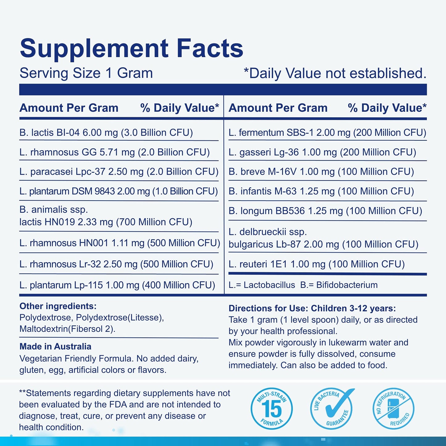 Life-Space Probiotic for Children 3-12 Years, 10 Billion CFU & Multi-Strain Powder, 2.12 oz