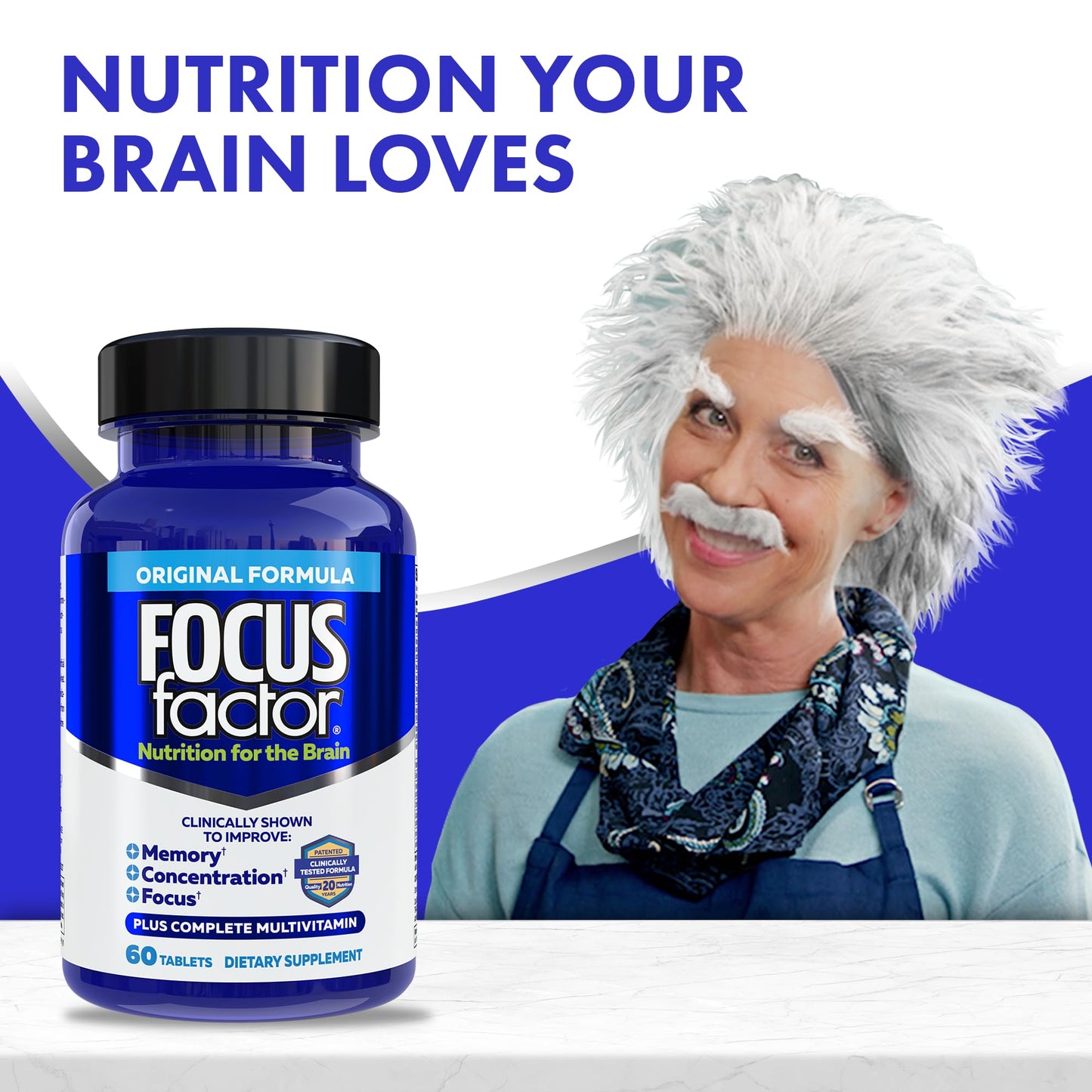Focus Factor Nutrition for The Brain, Improved Memory & Concentration Brain Supplement, Complete Multivitamin with Vitamins B6, B12, D, Bacopa Monnieri & Tyrosine Tablets, 60 Tablets