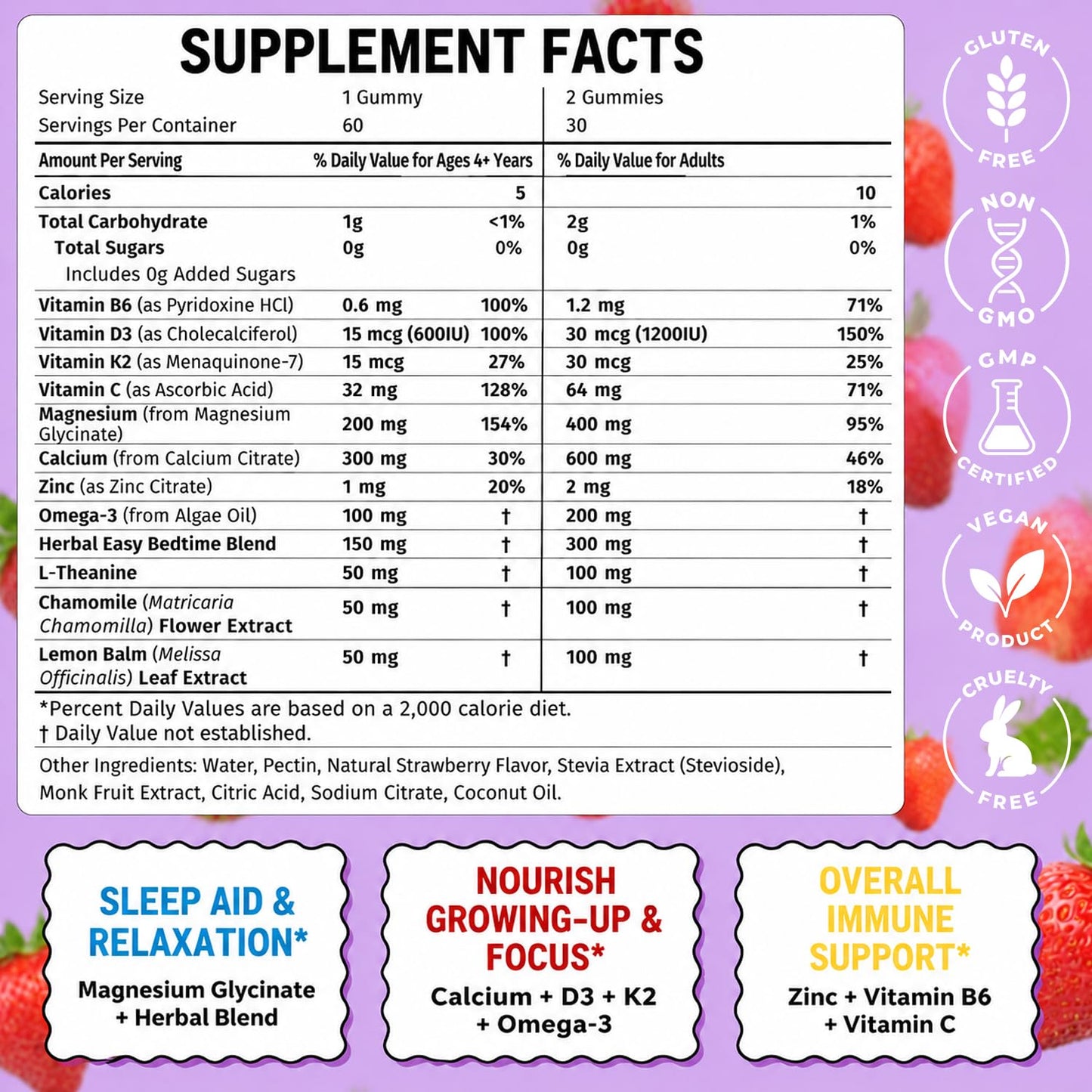 Refortu Magnesium Glycinate Gummies 400/200mg for Kids & Adults, Melatonin Free, 60 Count