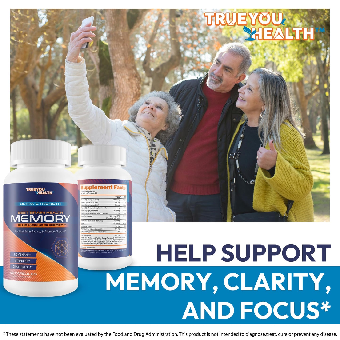 True You Health Best Brain Health Memory Plus Nerve Support Capsules 90 Count