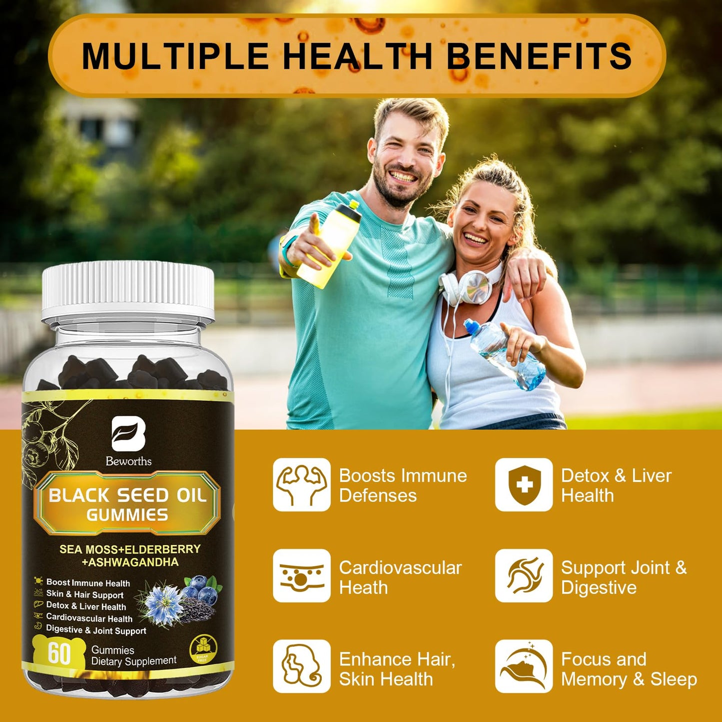 B BEWORTHS Black Seed Oil & Sea Moss Gummies 120 Count